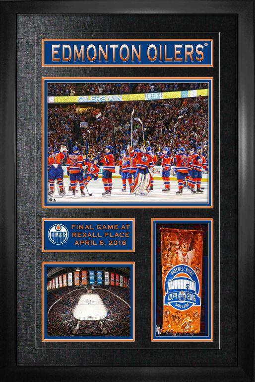 Edmonton Oilers framed collage final game at Rexall Place April 6, 2016, hockey memorabilia