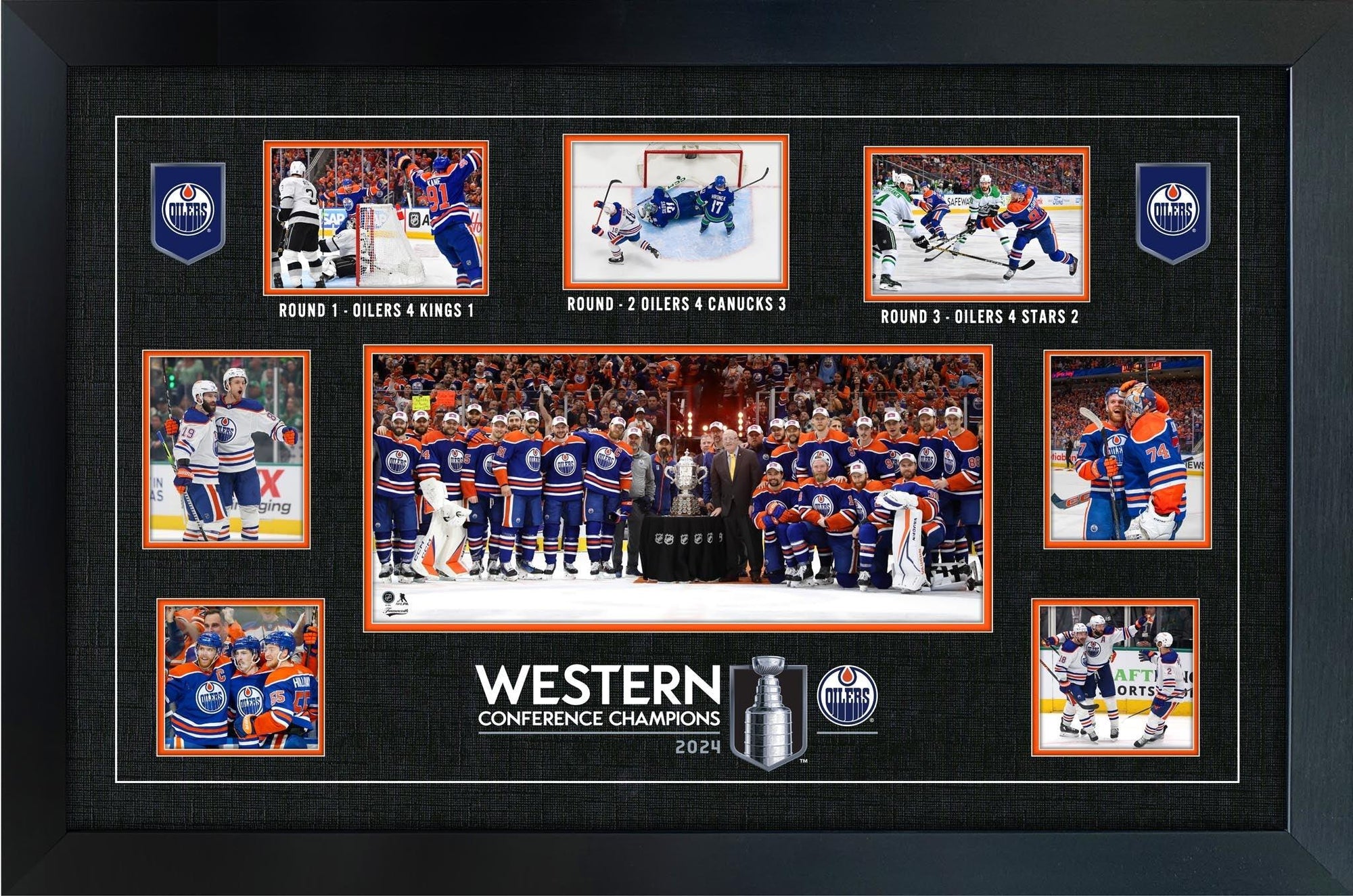 Edmonton Oilers 2024 Western Conference Champions hockey team framed photo collage