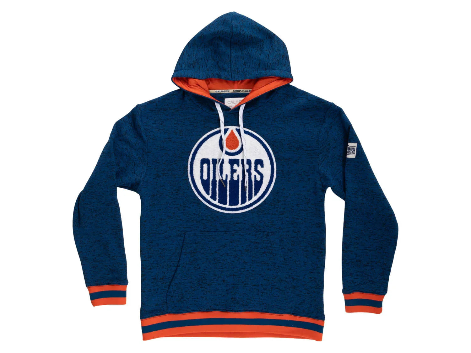 Navy blue Edmonton Oilers hoodie with orange accents and team logo on the front