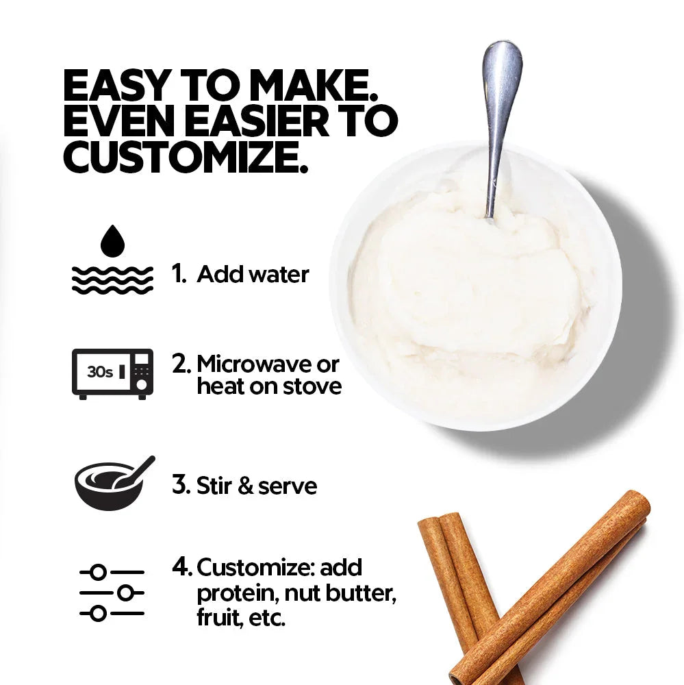 Bowl of apple pie mix with spoon, cinnamon sticks, and easy preparation instructions