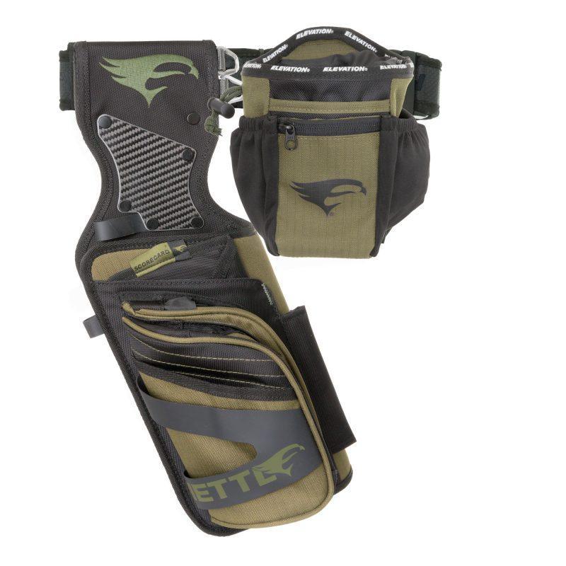 Elevation Archery Mettle Field hip quiver and pouch in green and black with logo