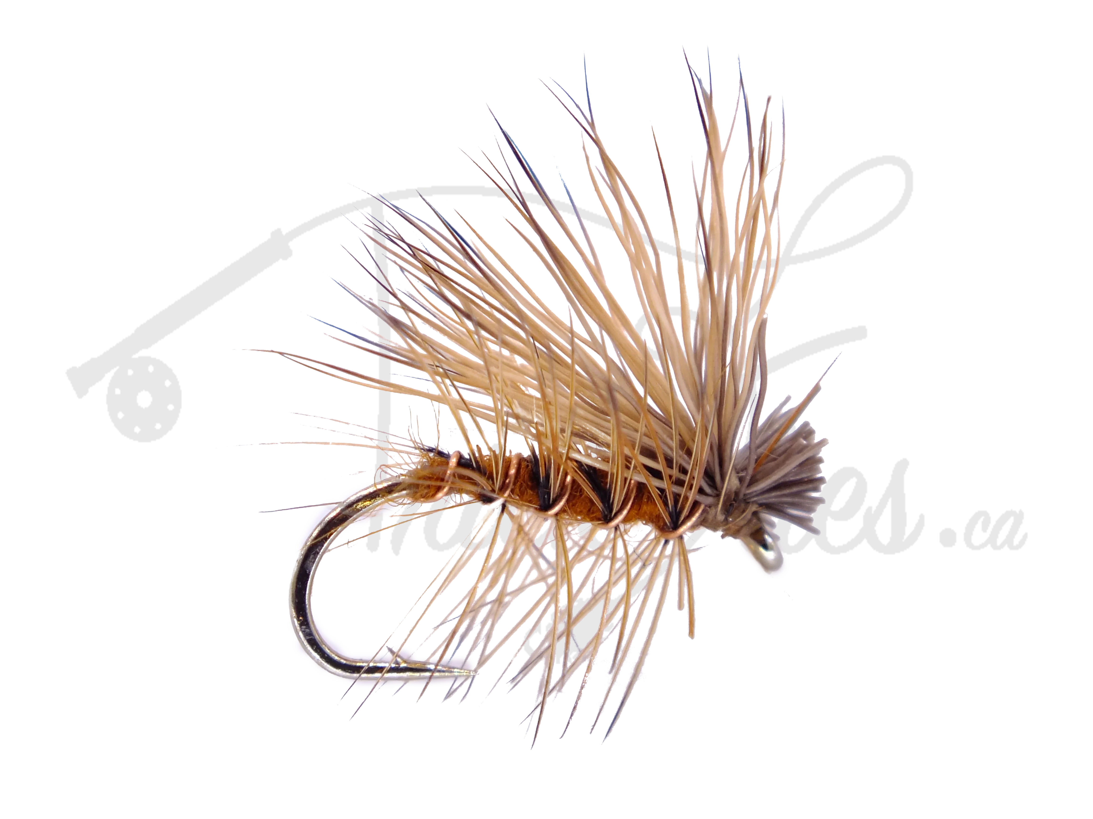 Brown Elk Hair Caddis dry fly fishing lure with spiky wing and hackle detail