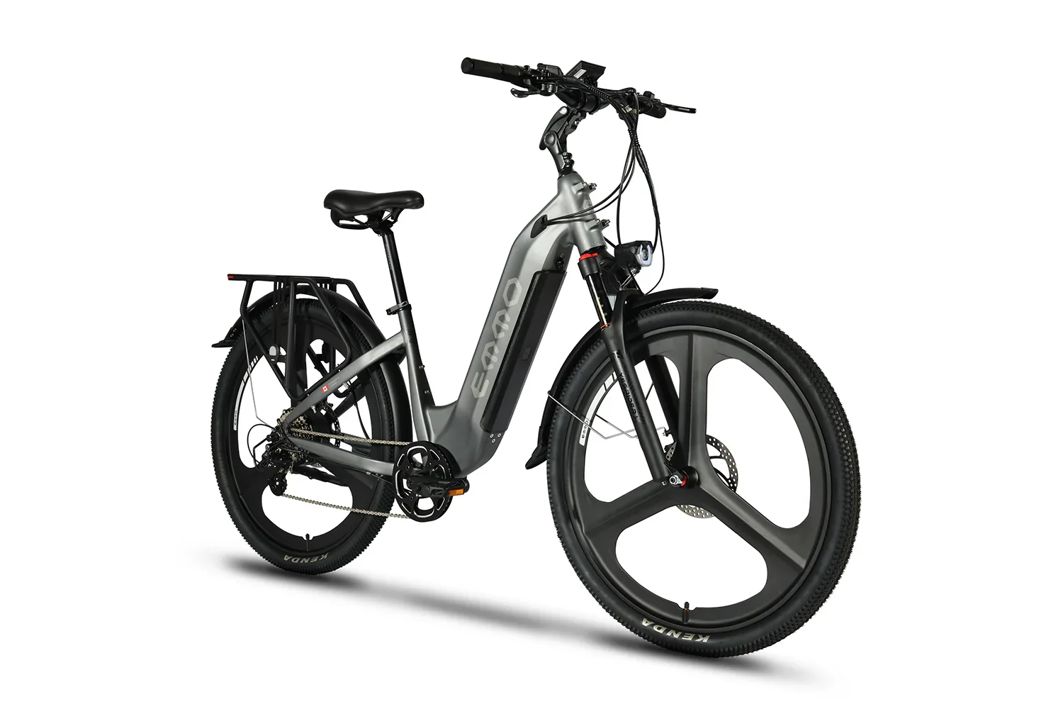 Emmo Pulse Pro electric bike in classic grey with step-through frame and mag wheels