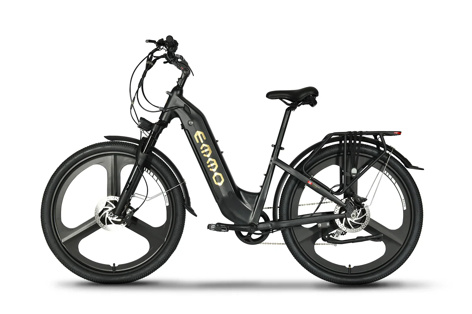 Emmo Pulse Pro electric bike midnight black color with step-through frame and mag wheels