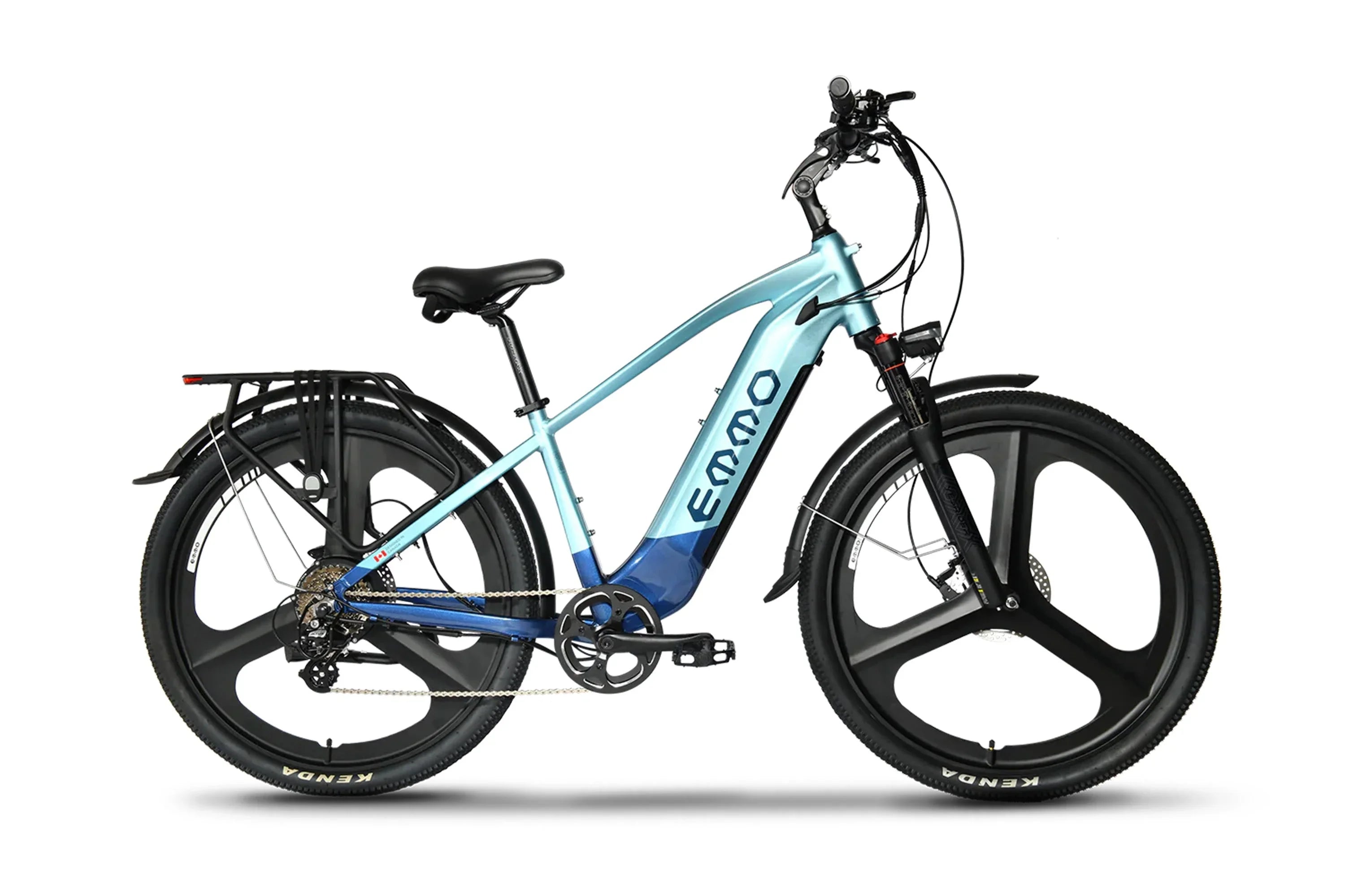 Emmo Spurt Pro electric bike with blue frame and black wheels on white background