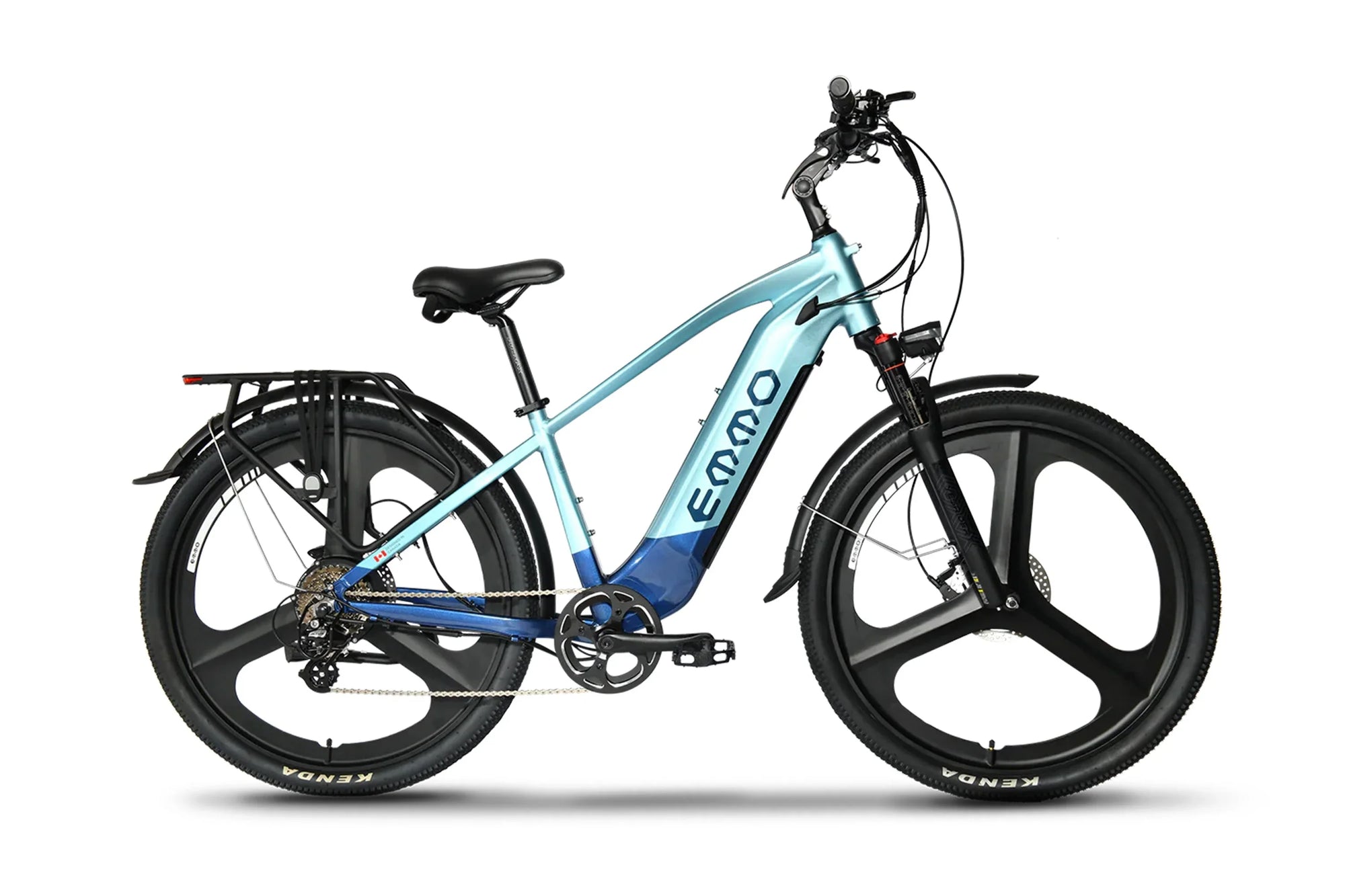Emmo Spurt Pro electric bike with blue frame and black wheels on white background