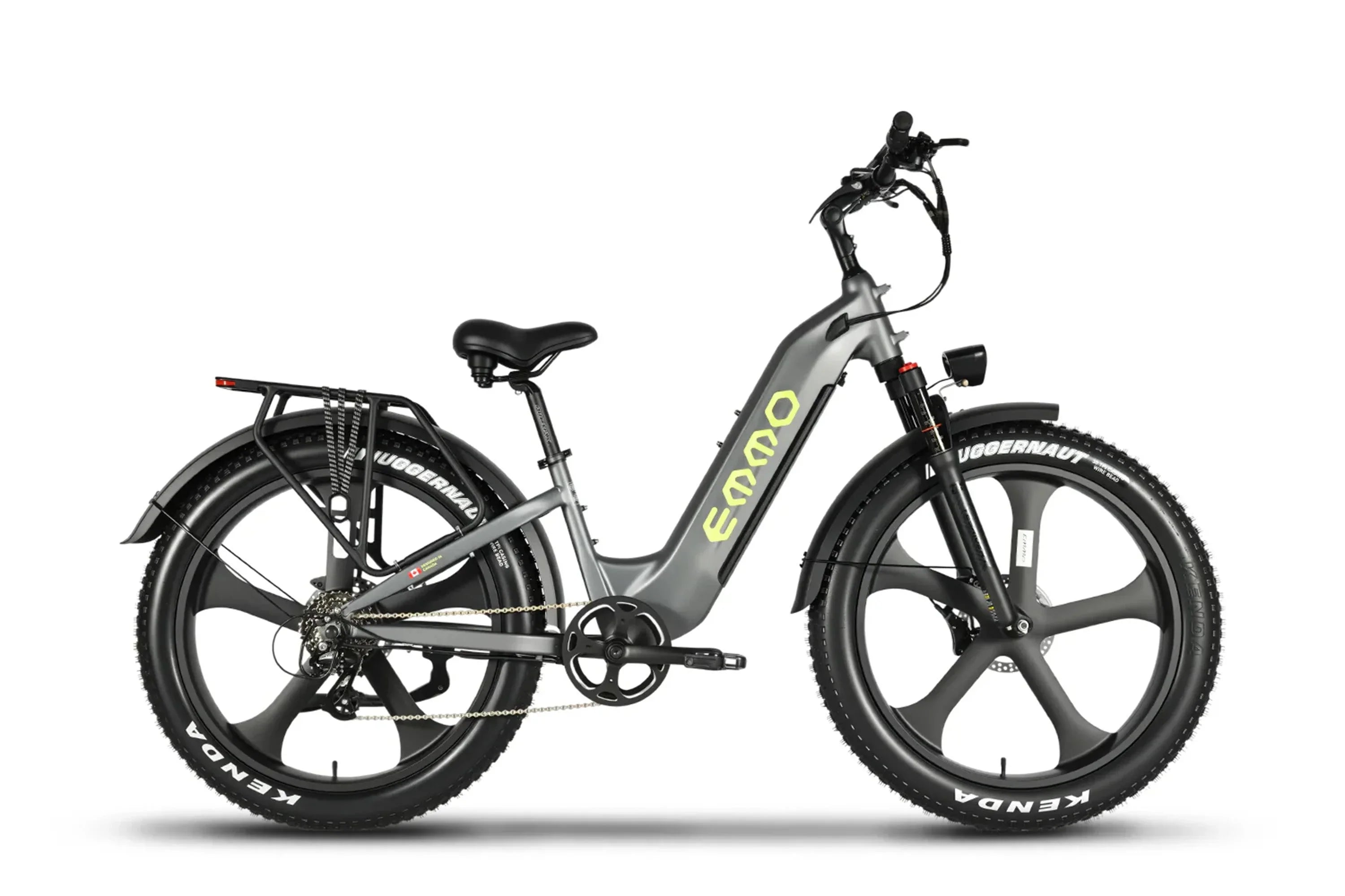 Graphite grey Emmo Vegar Pro step-thru fat tire electric commuter bike side view
