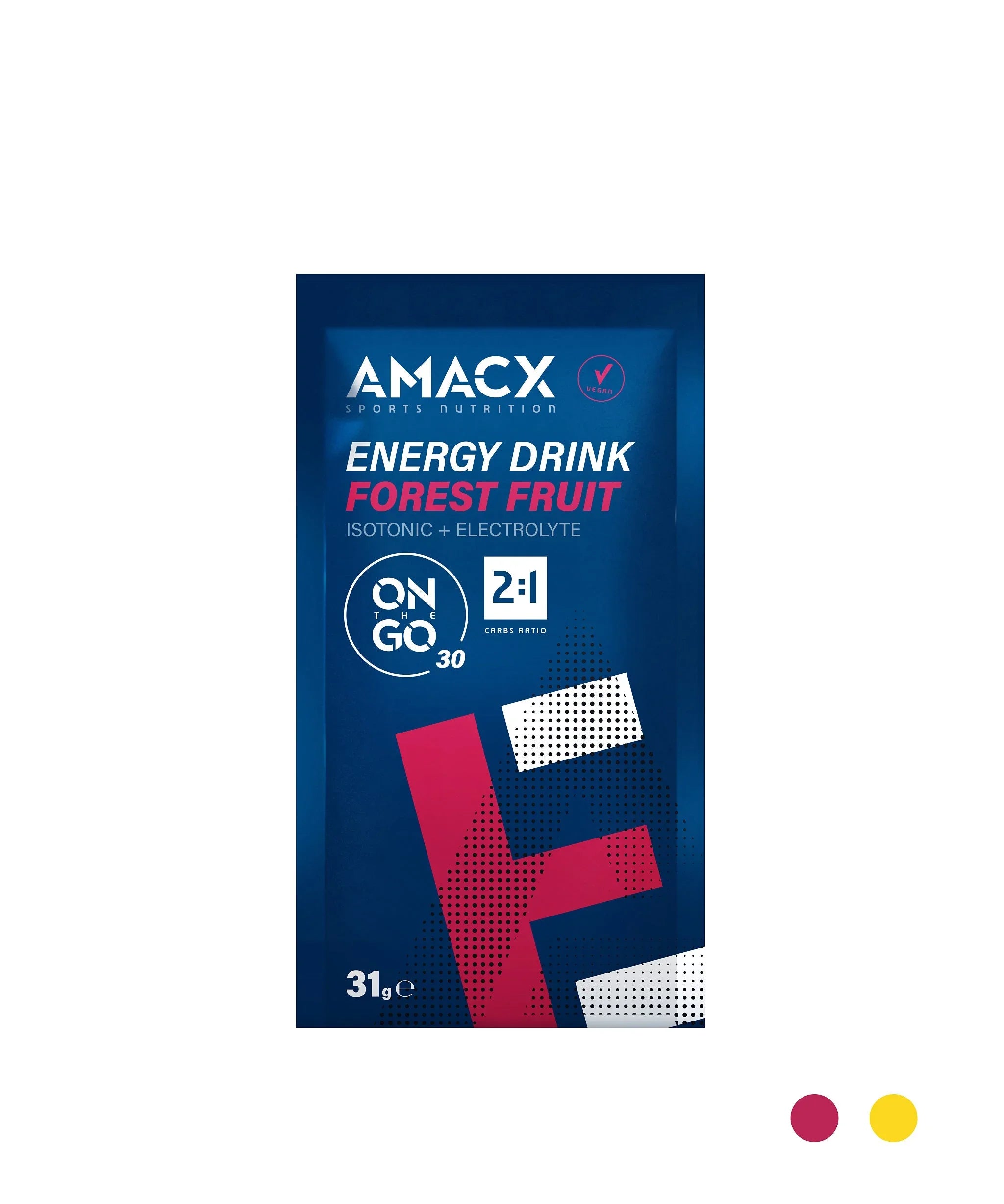 AMACX Energy Drink Forest Fruit sachet, isotonic electrolyte sports nutrition, blue packet