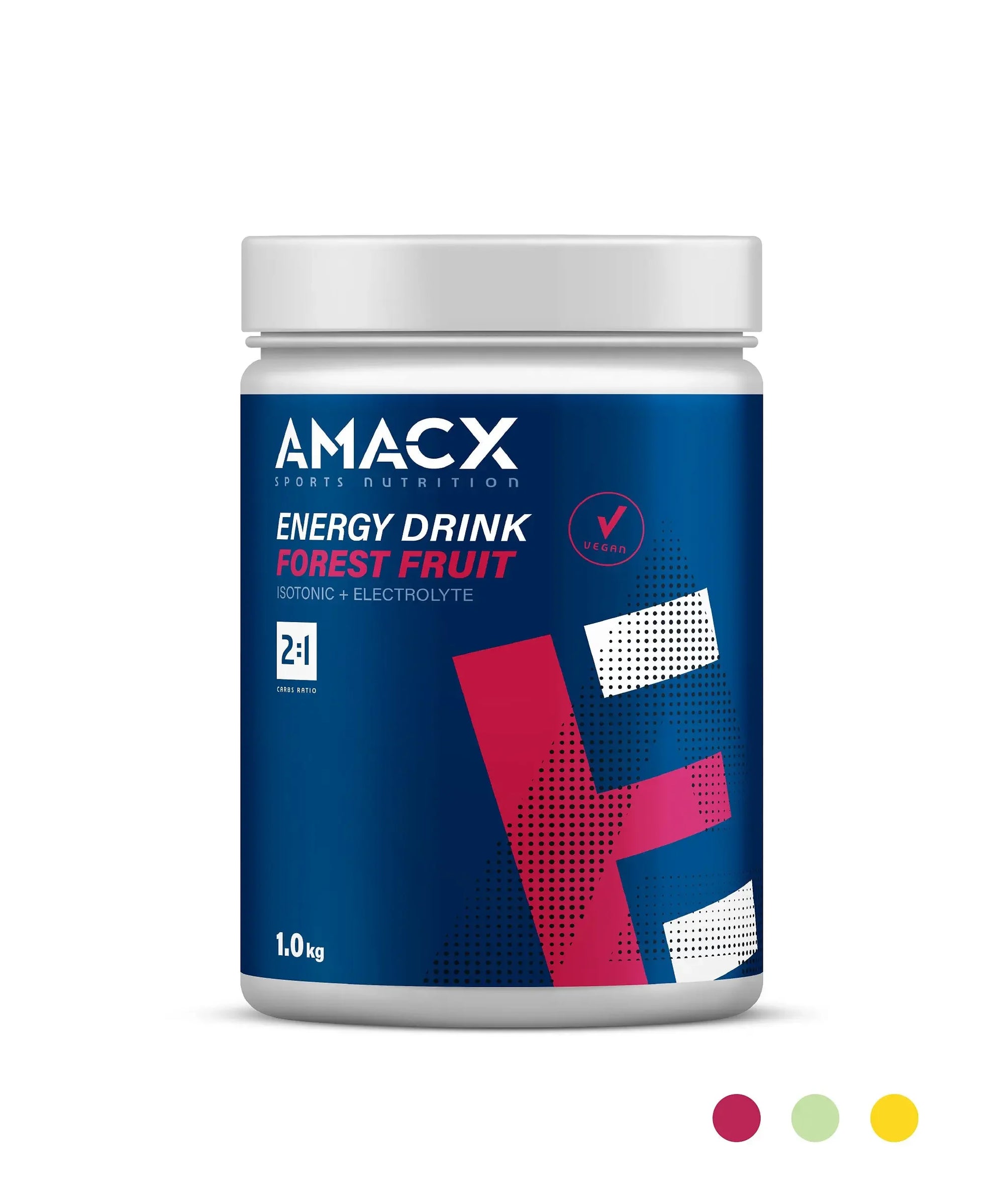 Amacx Energy Drink Forest Fruit 1kg vegan electrolyte powder blue container