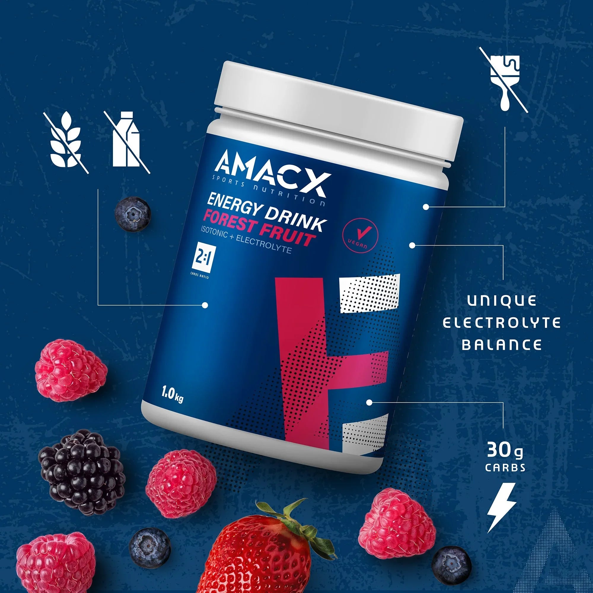 AMACX Energy Drink Forest Fruit powder with berries, vegan, 30g carbs, electrolyte balance