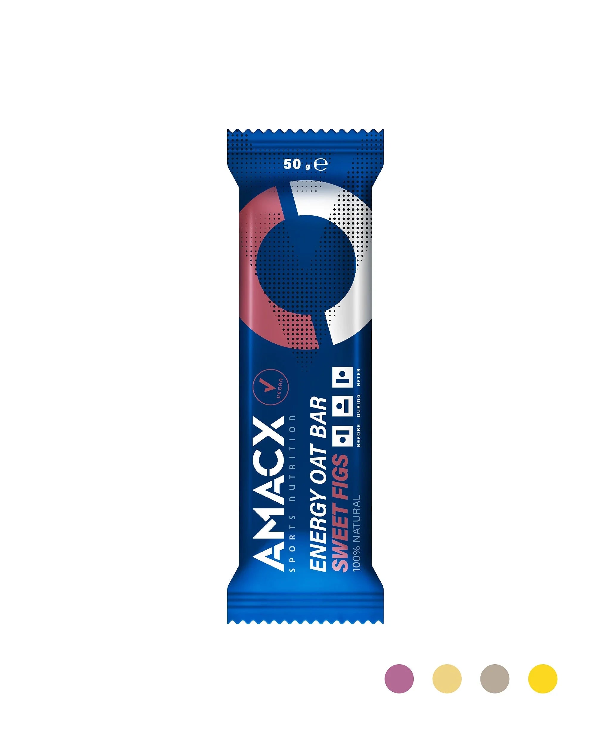 AMACX Energy Oat Bar Sweet Figs in blue packaging, sports nutrition snack.