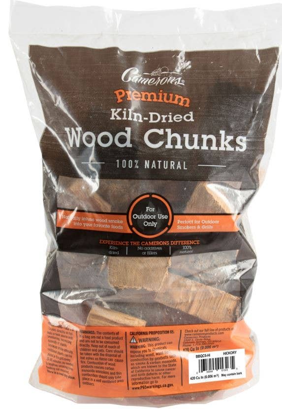 Camerons Hickory Smoking Wood Chunks 420 cu in for pork shoulder, ribs, brisket, beef, charcoal grills and low-and-slow BBQ