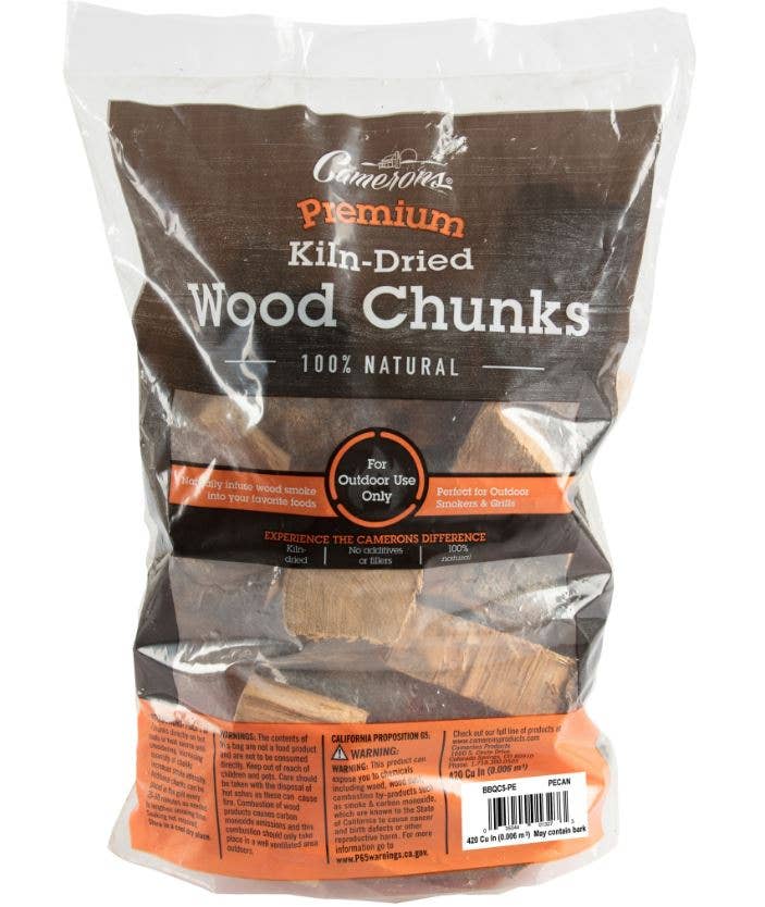 Camerons pecan wood chunks for smoking pork poultry beef seafood and BBQ grills