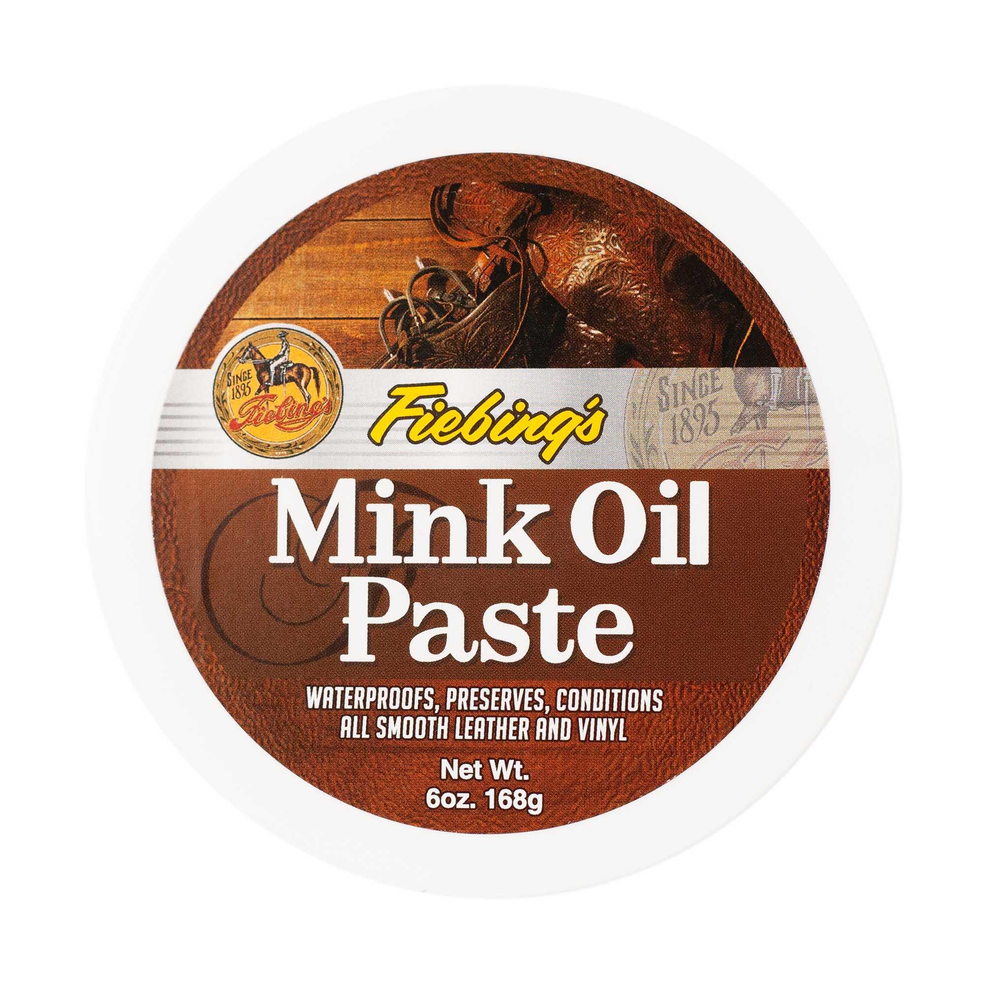 Fiebing's Mink Oil Paste leather care product container, 6oz, for smooth leather and vinyl.