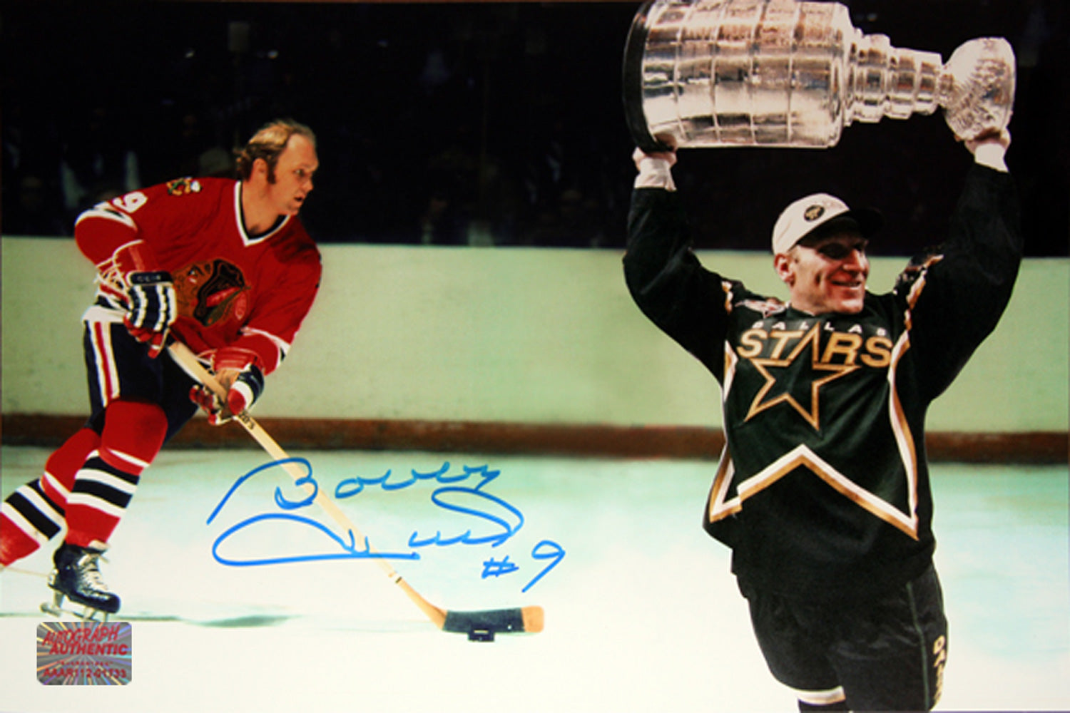 BOBBY HULL SIGNED WITH BRETT HULL 10X15 - CHICAGO BLACKHAWKS - DALLAS STARS