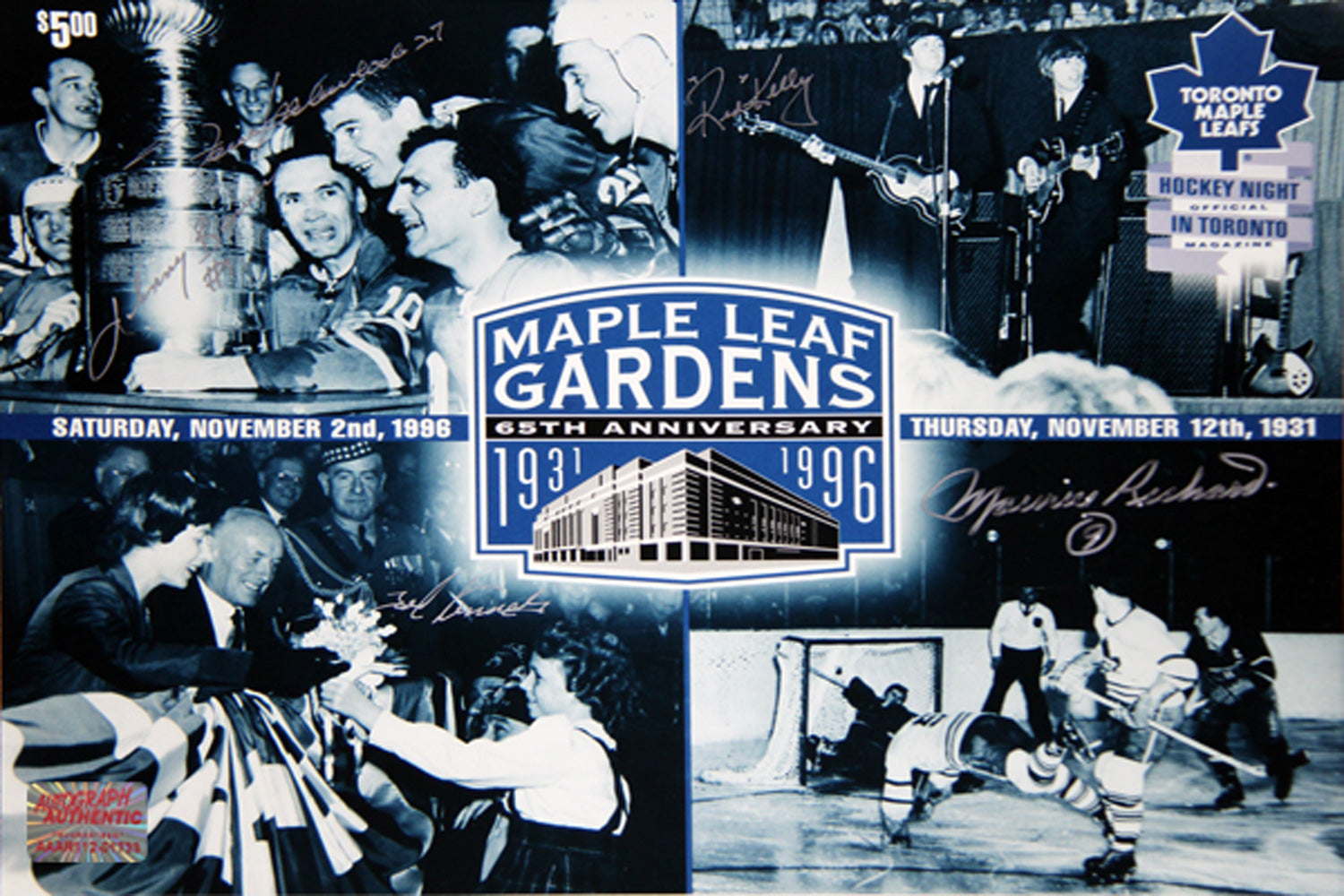MAPLE LEAF GARDENS 65TH ANNVERSARY 11X14 W/ 5 AUTOGRAPHS