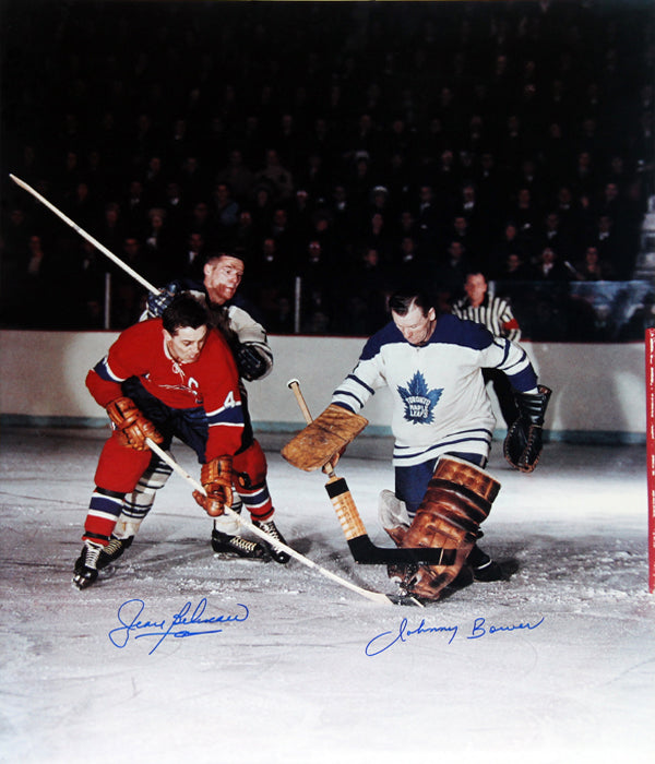 JEAN BELIVEAU & JOHNNY BOWER SIGNED PHOTO - TO MAPLE LEAFSMTL CANADIENS  20'X16'