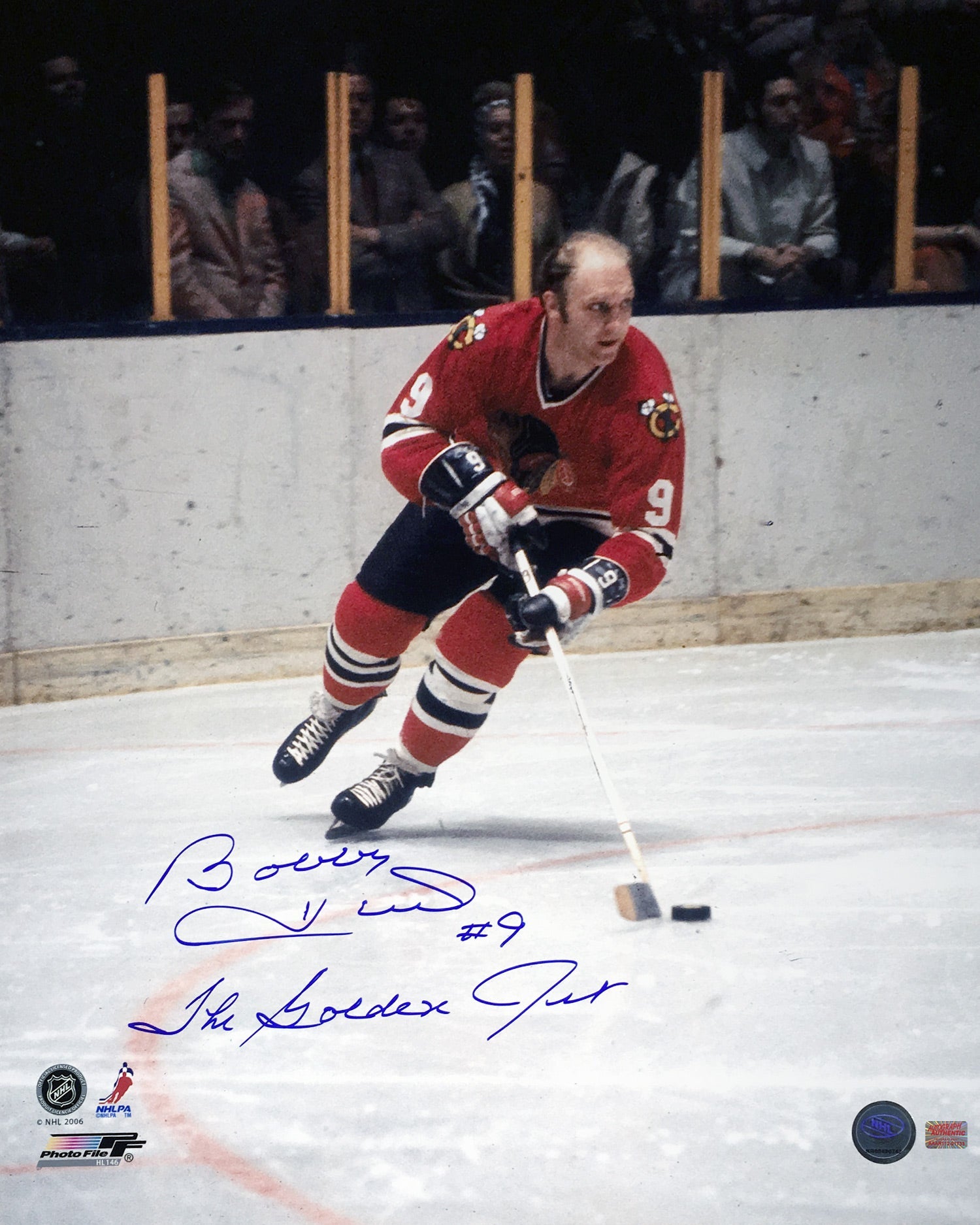 AUTOGRAPHED BOBBY HULL 16X20 PHOTO - CHICAGO BLACKHAWKS