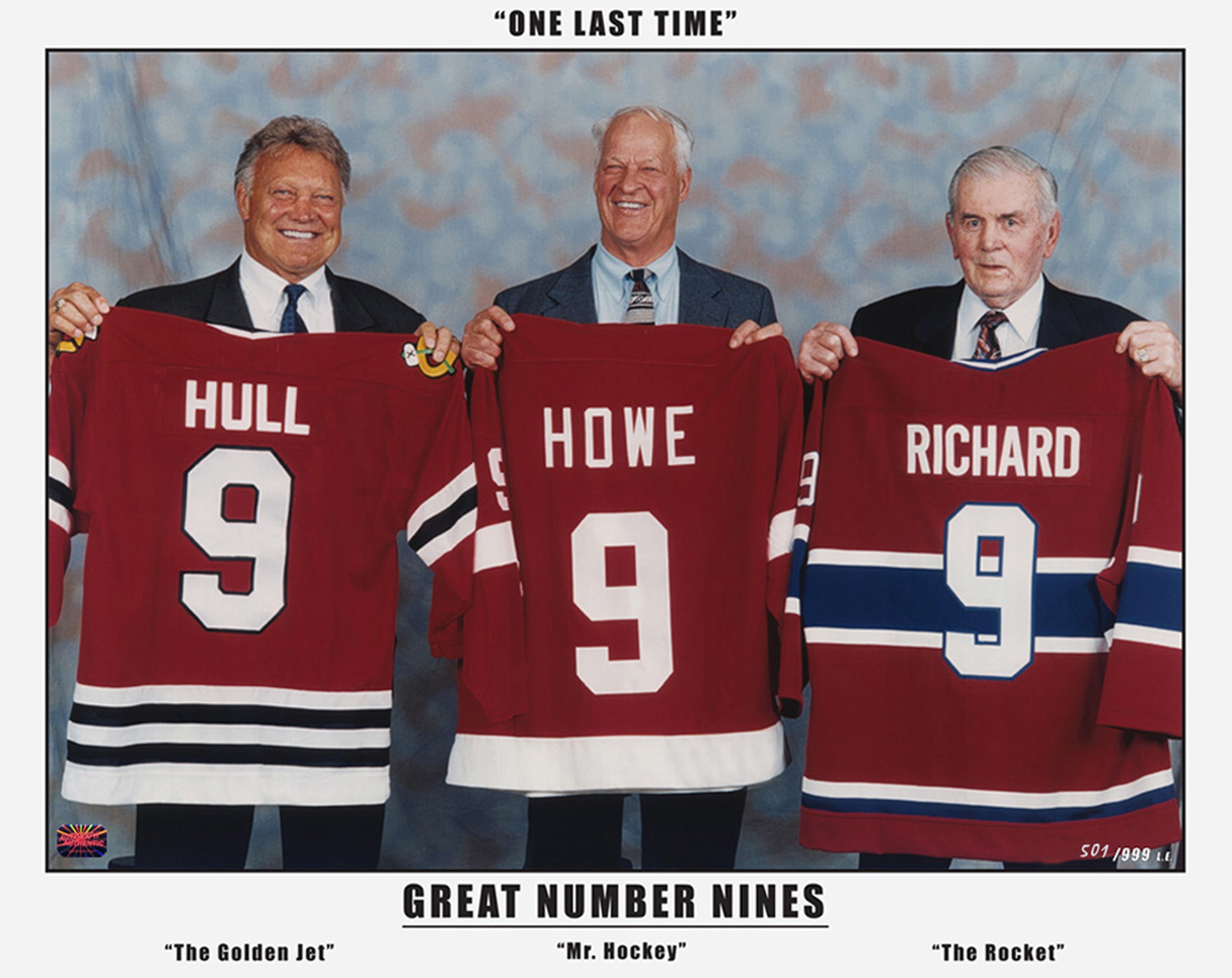 THREE GREAT NINES: MAURICE RICHARD, GORDIE HOWE & BOBBY HULL (20' BY 16')
