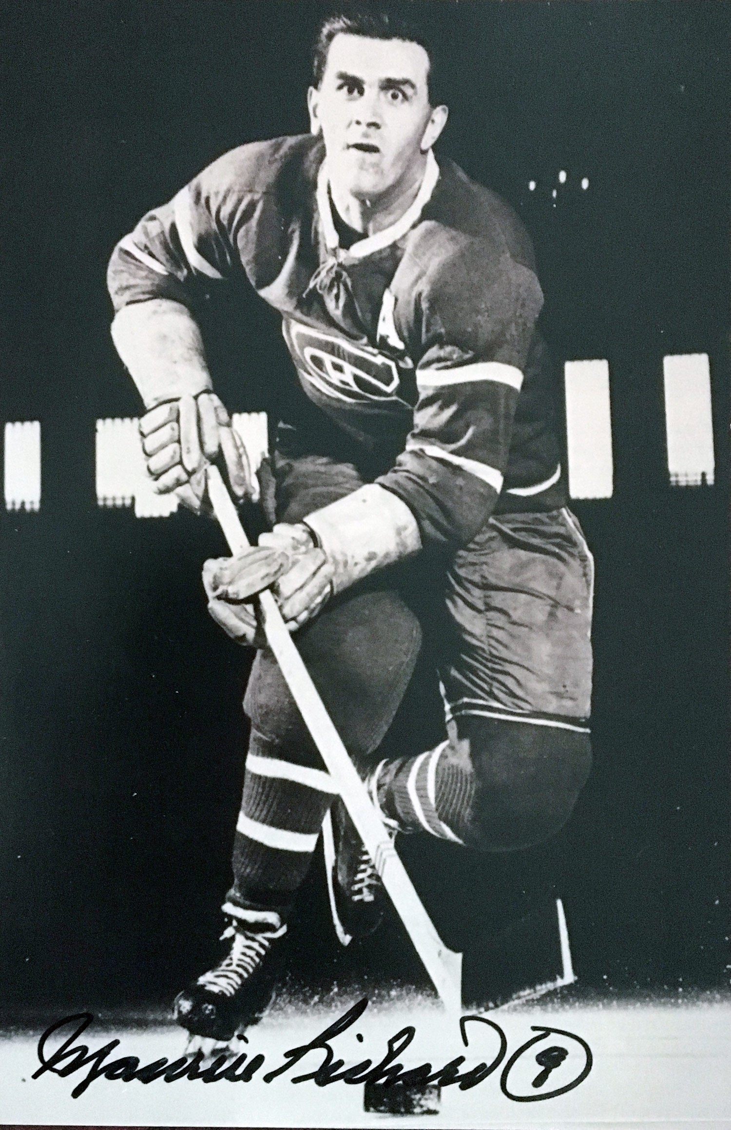 AUTOGRAPHED MAURICE RICHARD 5X7 SEPIATONE PHOTO - MONTREAL CANADIENS
