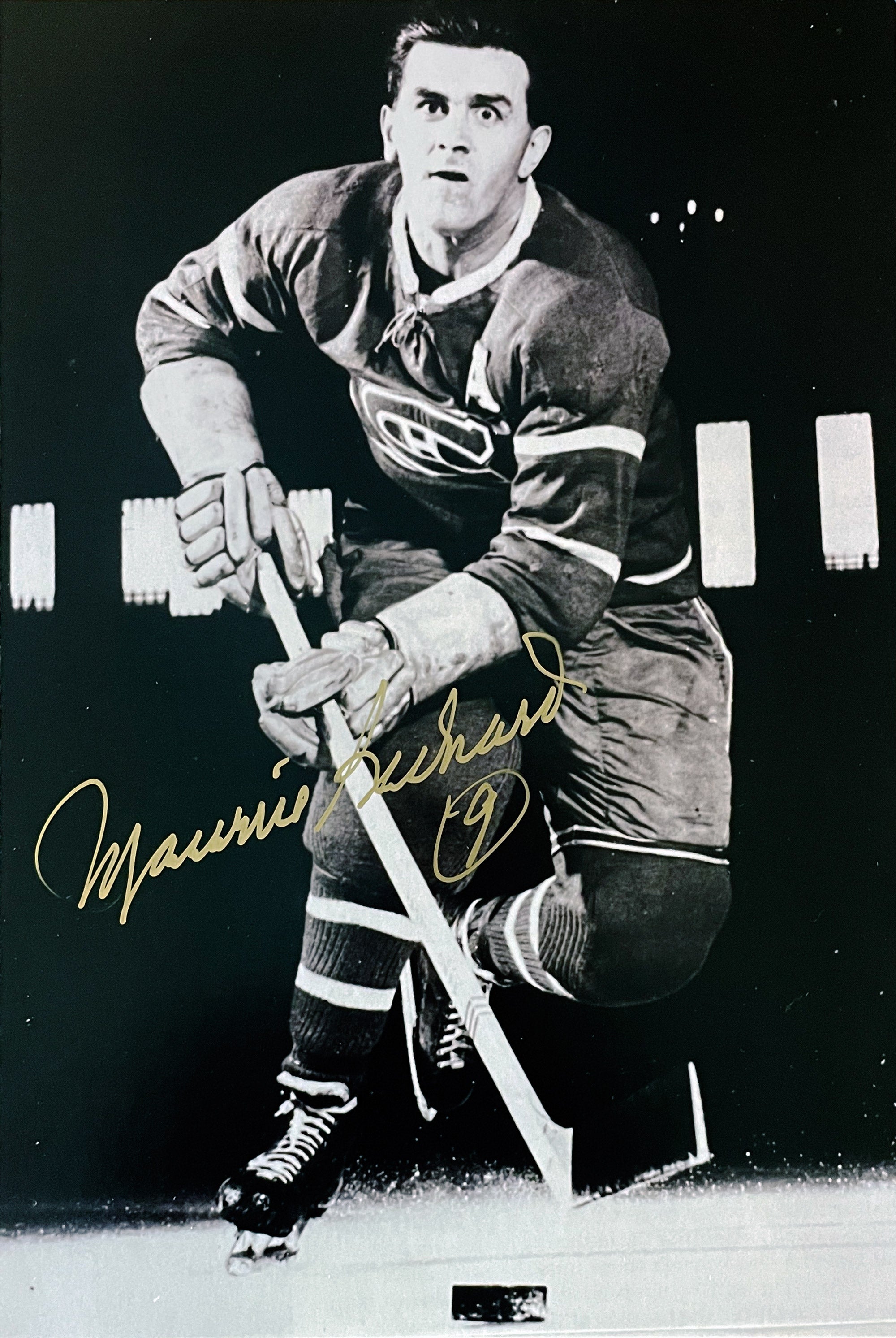 AUTOGRAPHED MAURICE RICHARD 5X7 GOLD SIGNATURE SEPIA PHOTO - MONTREAL CANADIENS