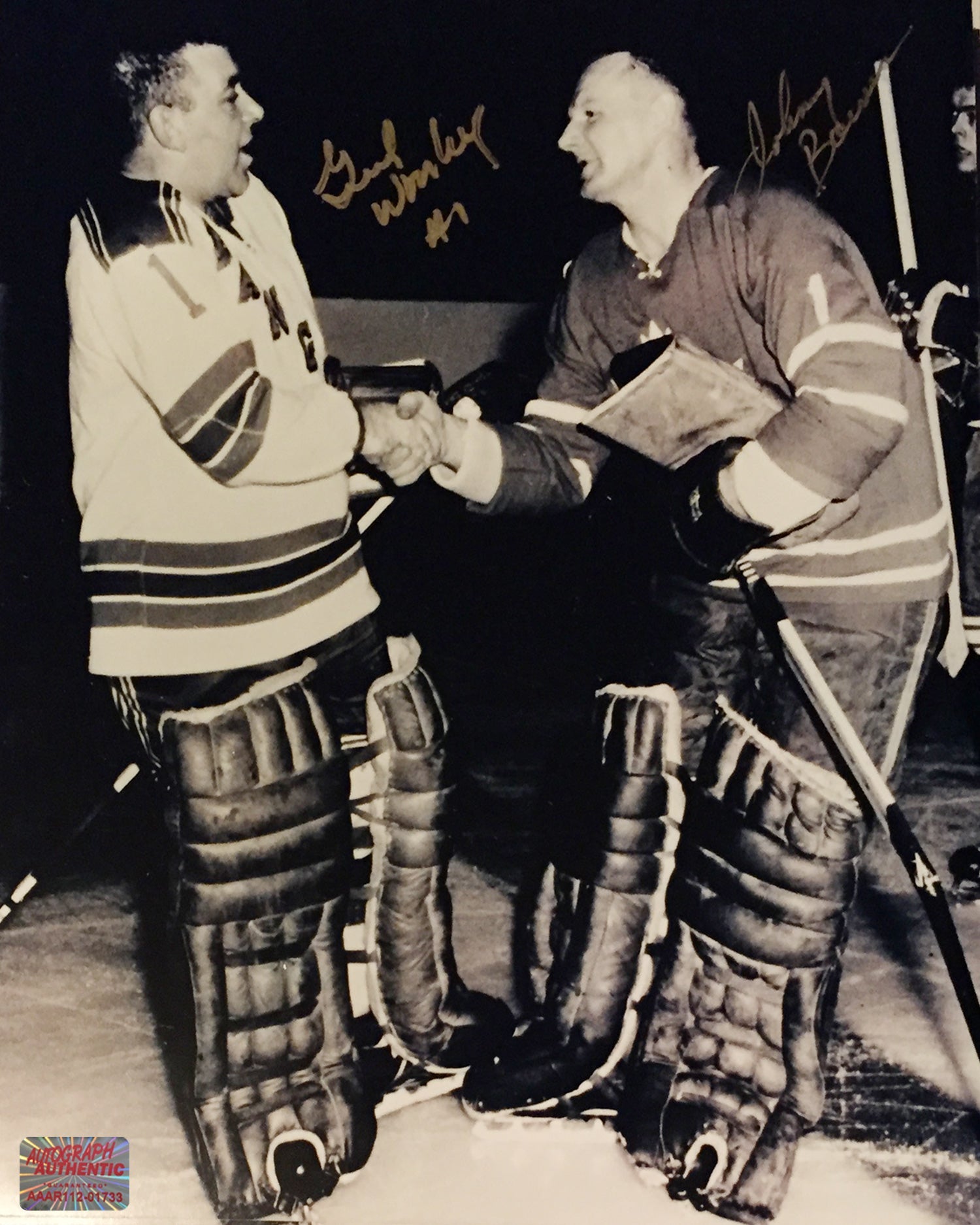 SIGNED JOHNNY BOWER & GUMP WORSLEY 8X10 - TO MAPLE LEAFS, MTL CANADIENS