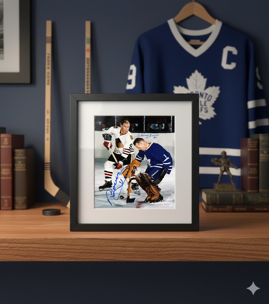 BOWER STOPS HULL SIGNED 8X10, TO MAPLE LEAFS, CHG BLACKHAWKS - Image 2