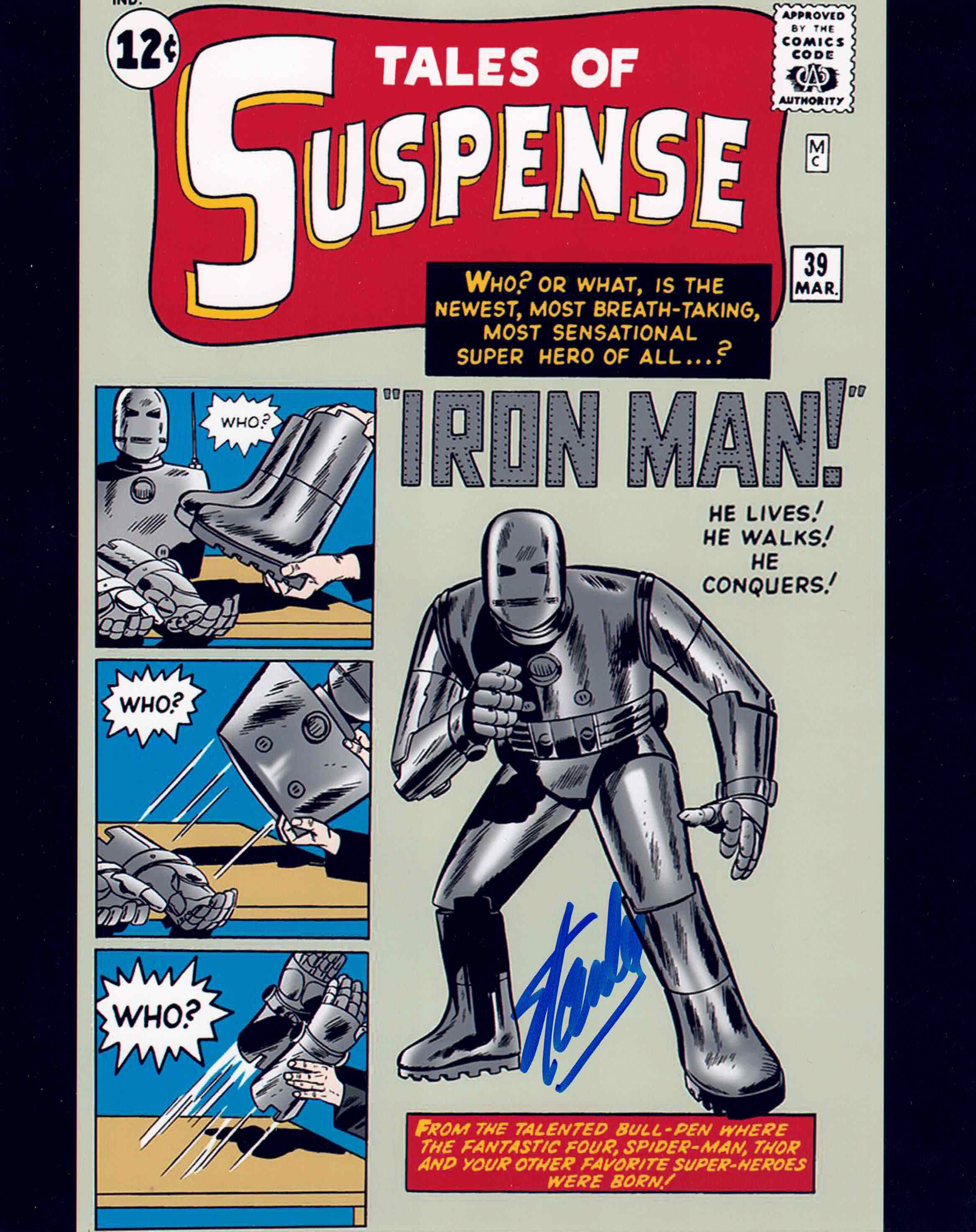 STAN LEE SIGNED TALES OF SUSPENSE IRON MAN 8X10 PHOTO
