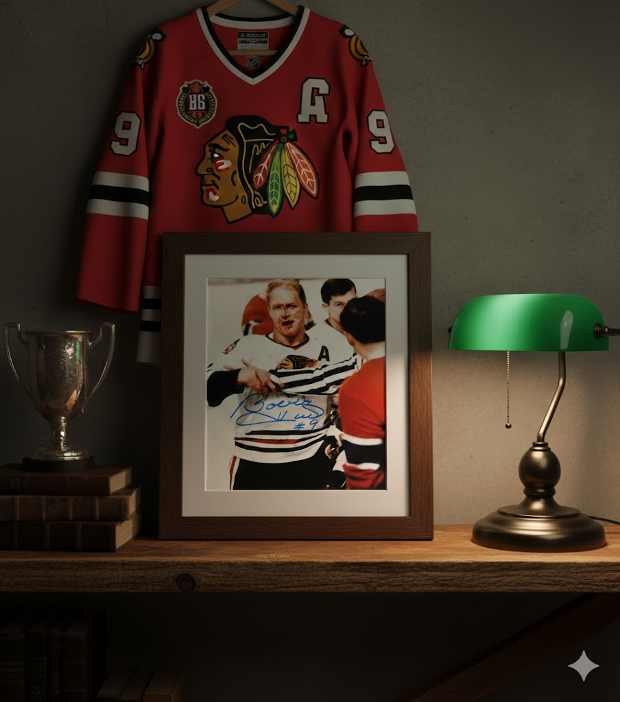 BOBBY HULL SIGNED 8X10 PHOTO - CHICAGO BLACKHAWKS (BLOODY) - Image 2
