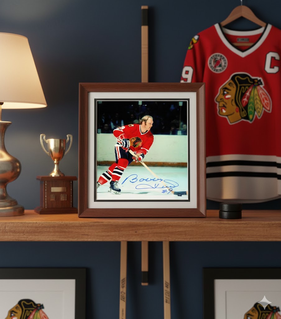BOBBY HULL SIGNED 8X10 PHOTO - CHICAGO BLACKHAWKS (ACTION) - Image 2