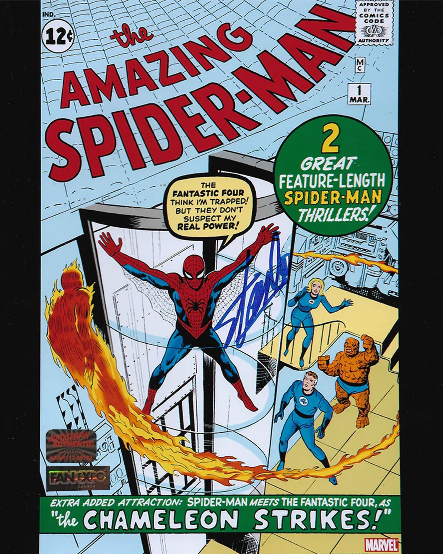 STAN LEE SIGNED 8' X 10' AMAZING SPIDER-MAN #1 COMIC COVER – MARVEL AUTOGRAPHED COLLECTIBLE