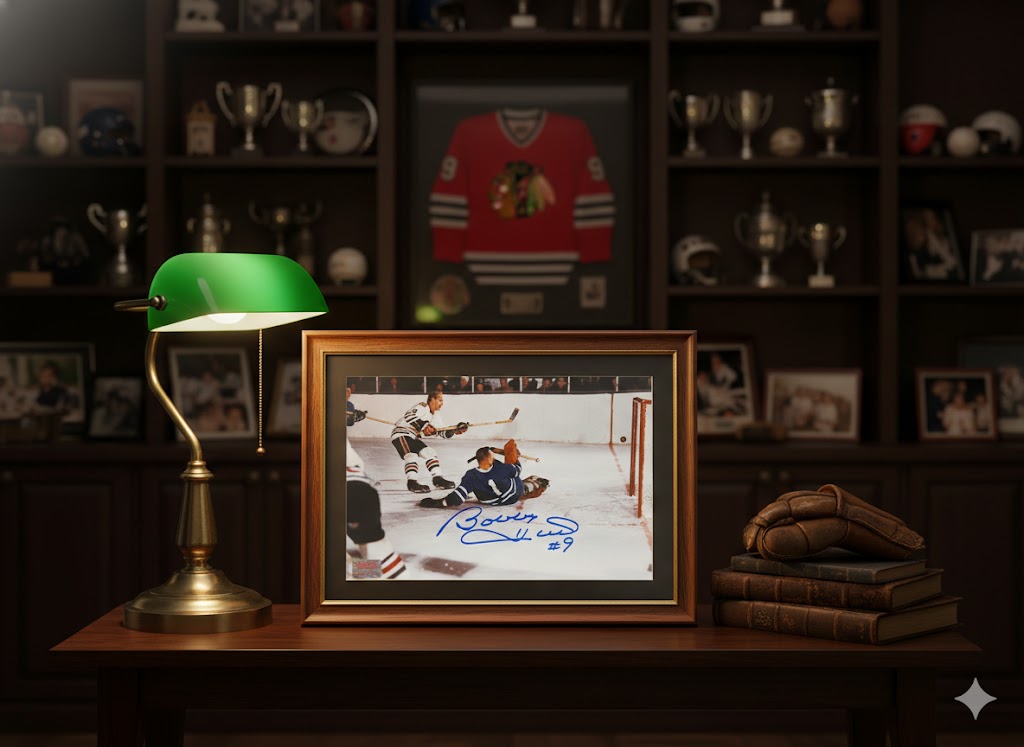 JOHNNY BOWER AND SIGNED BOBBY HULL PHOTO - CHG BLACKHAWKS, TO MAPLE LEAFS 12'X8' - Image 2