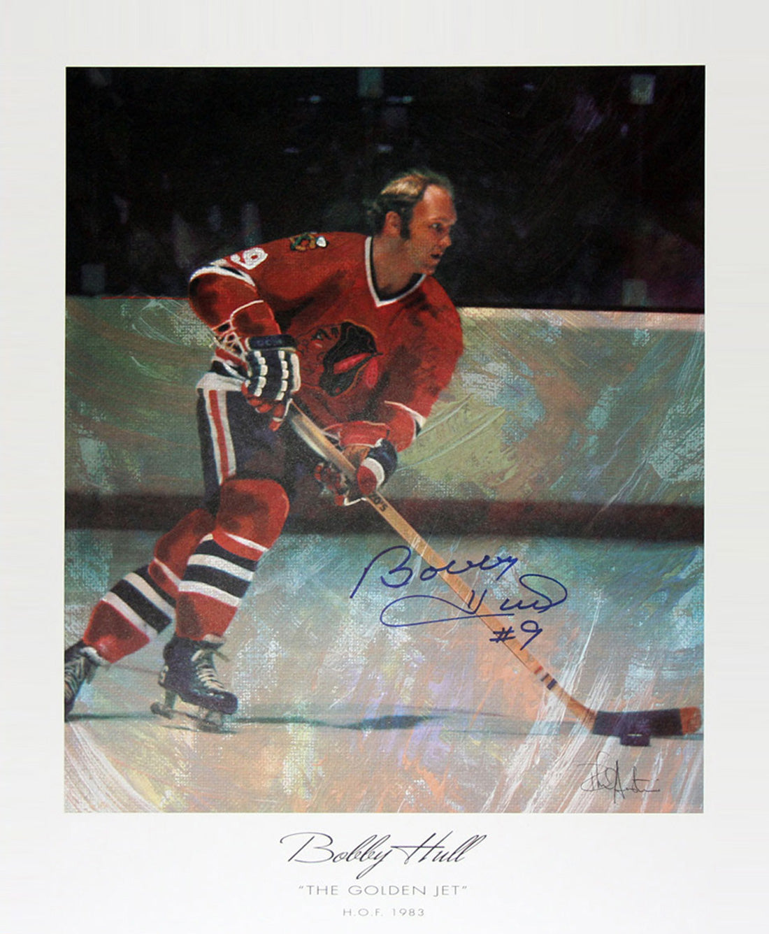 AUTOGRAPHED BOBBY HULL LITHOGRAPH UNLIMITED EDITION - CHICAGO BLACKHAWKS 22'X18'