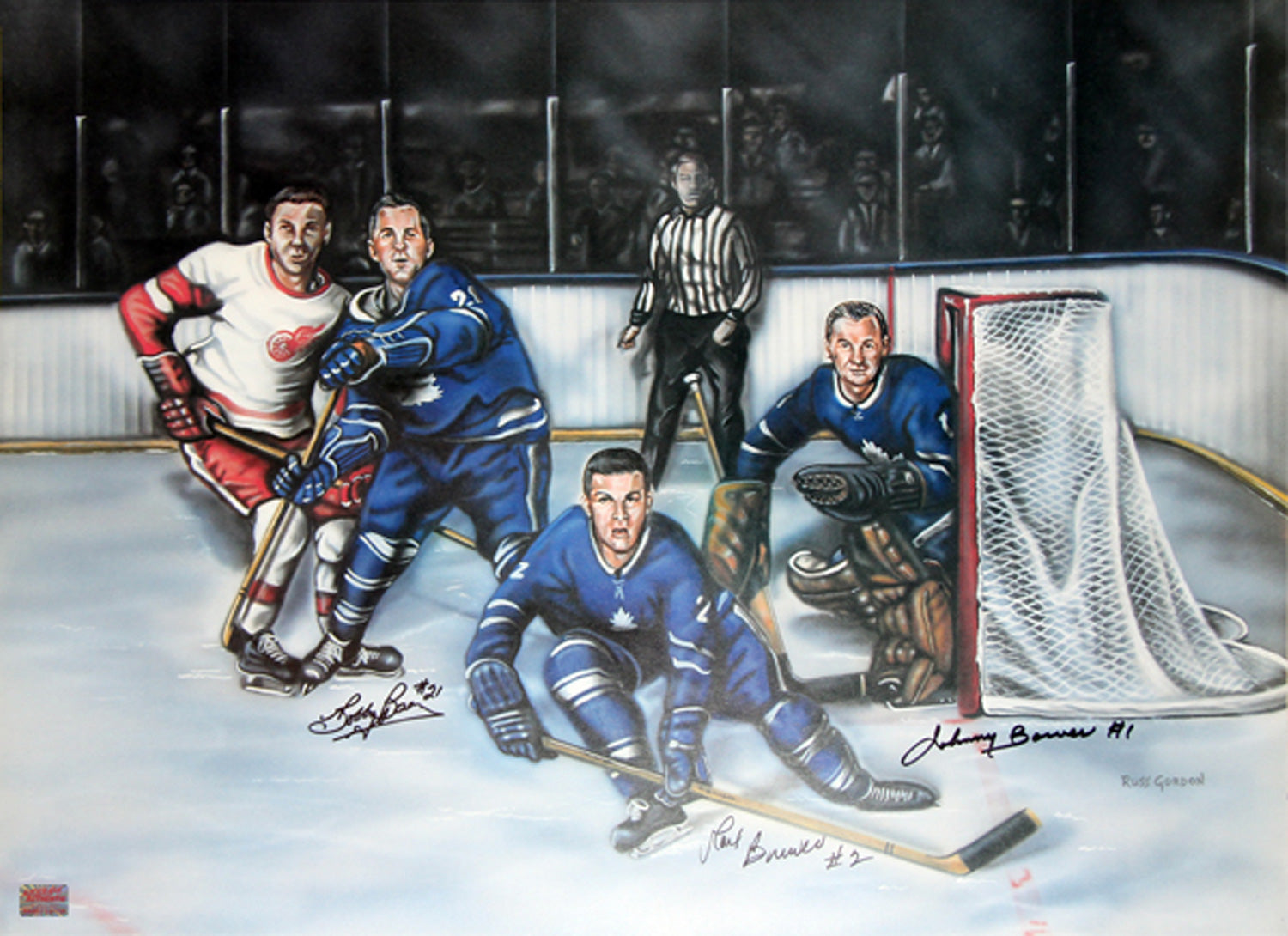 THE LAST LINE OF DEFENCE SIGNED: BAUN, BREWER & BOWER - TOR MAPLE LEAFS 24'X18'