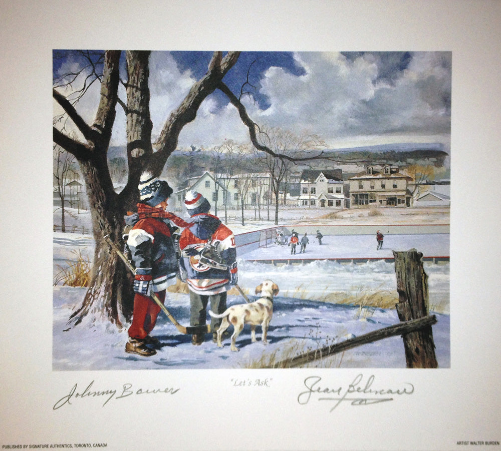 LET'S ASK LITHOGRAPH, SIGNED BY JOHNNY BOWER & JEAN BELIVEAU (9.5' BY 8.5')