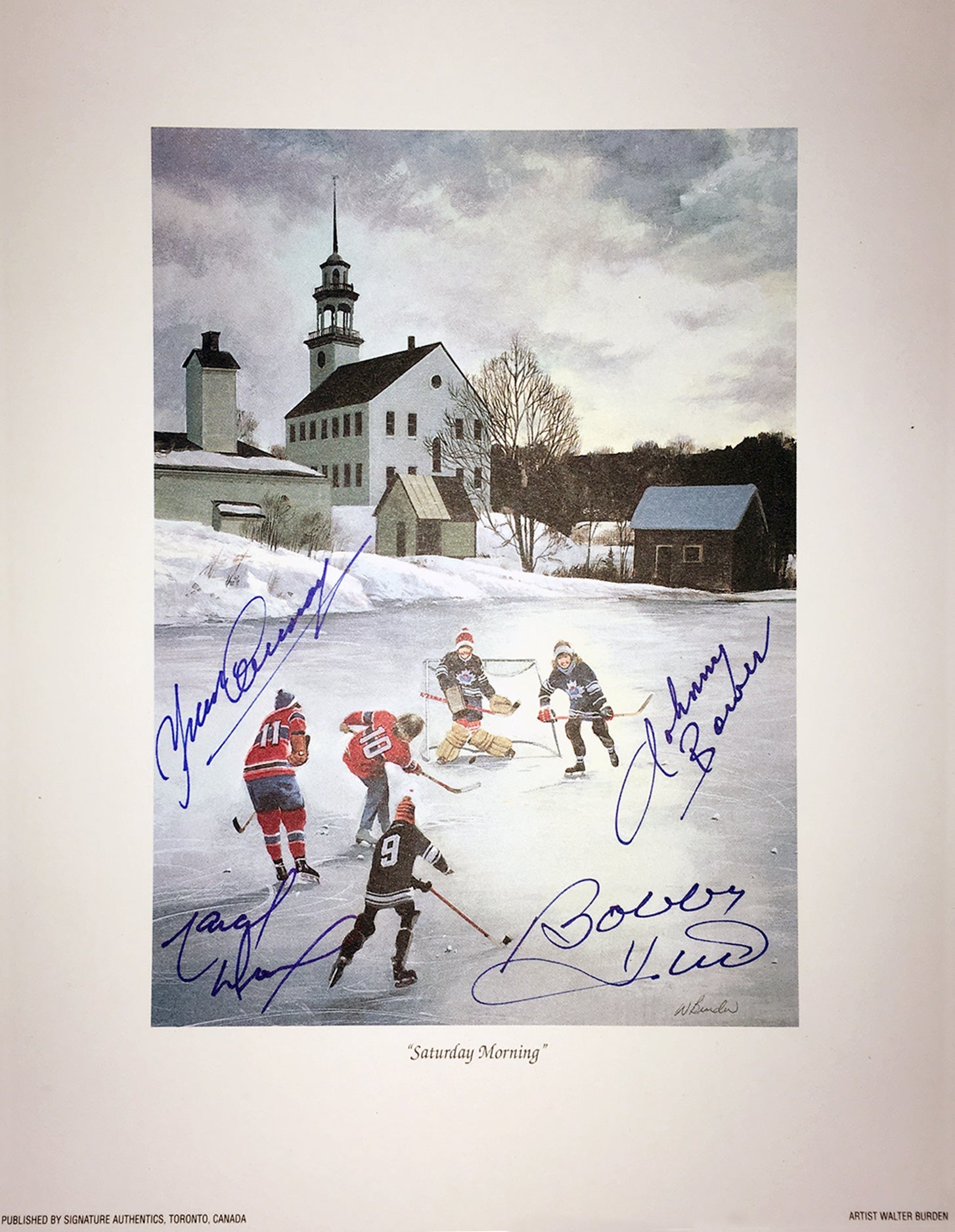 SIGNED BY B. HULL, J. BOWER, COURNOYER, DIONNE - SATURDAY MORNING LITHO 9.5'X8'