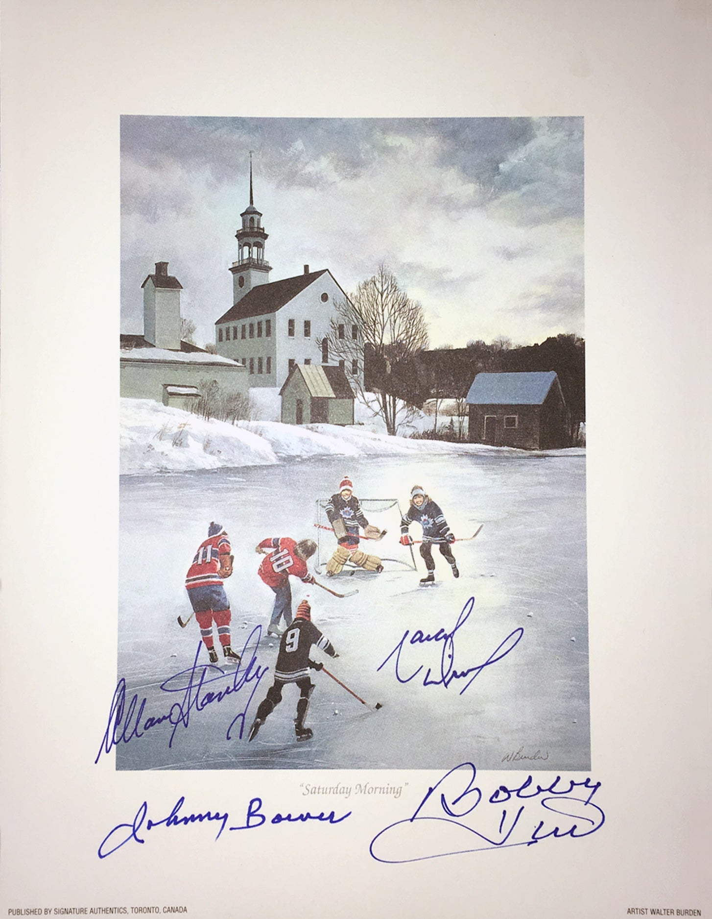 SIGNED J. BOWER, B. HULL, A. STANLEY, M. DIONNE LITHOGRAPH - HHOF (9.5' BY 8')