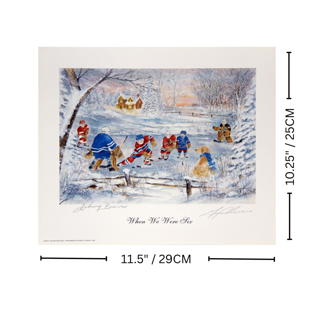 WHEN WE WERE SIX, JOHNNY BOWER & GERRY CHEEVERS - LEAFS, BRUINS 11.5"X10.25"