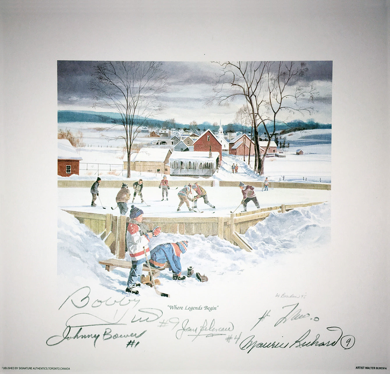 SIGNED BOWER, LAFLEUR, BELIVEAU, HULL, RICHARD LITHO - MTL, CHG, TOR 10'X10'