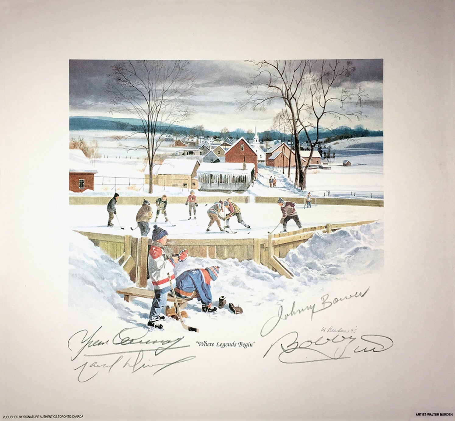SIGNED BOWER, HULL, COURNOYER, DIONNE LITHO - TORONTO, CHICAGO, MTL, LA 10'X10'