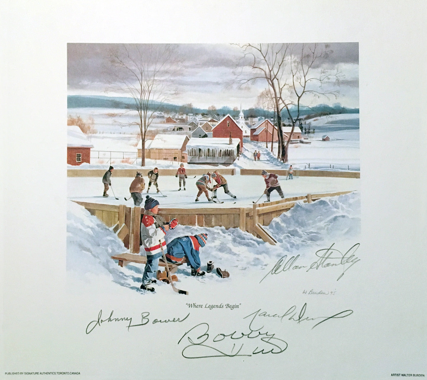 SIGNED BOWER, HULL, STANLEY, DIONNE LITHOGRAPH - TORONTO, CHICAGO, LA 10'X10'