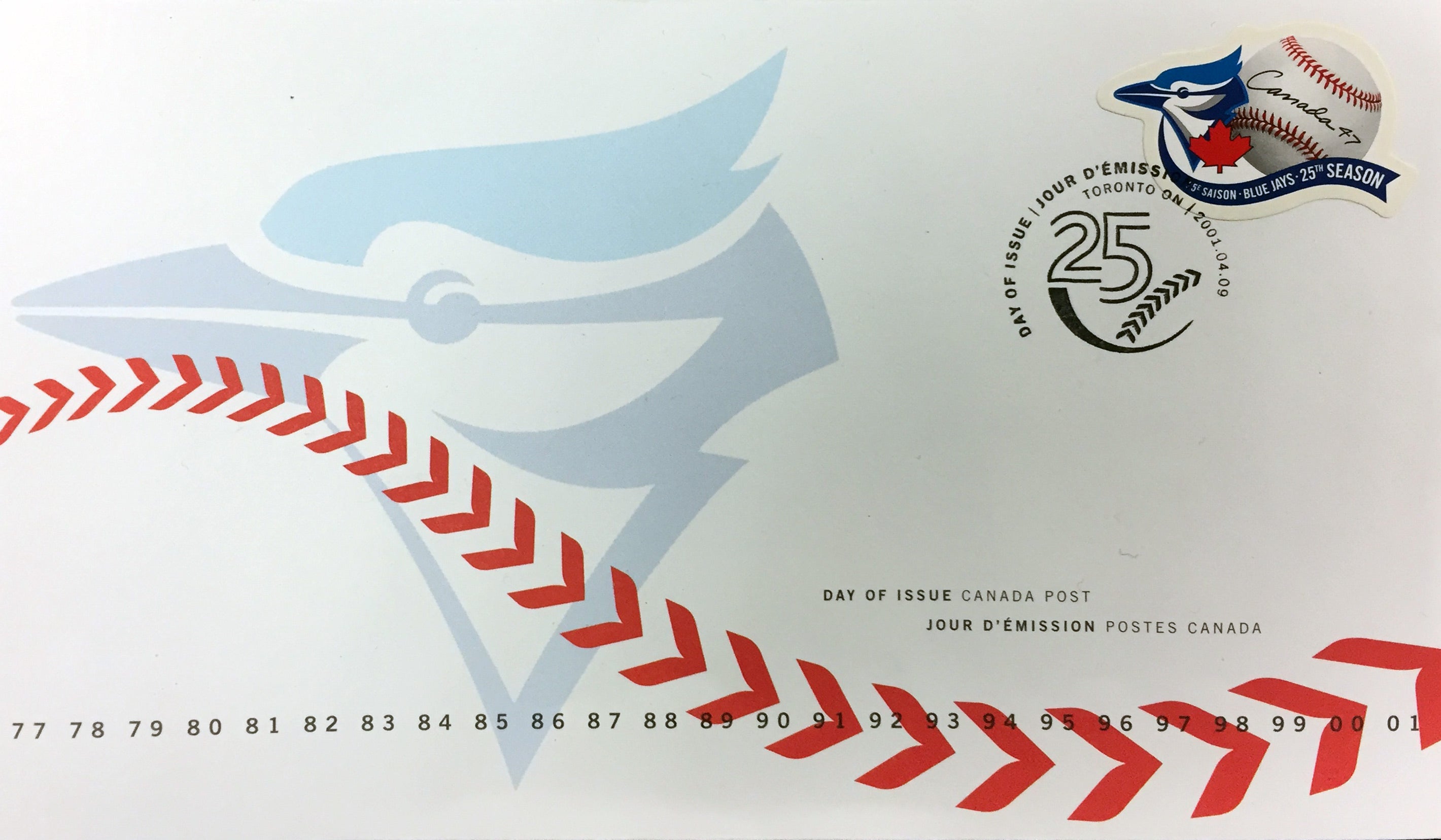 BLUE JAYS DAY OF ISSUE COLLECTIBLE POSTAGE 1992 WORLD SERIES (7' BY 4.5')