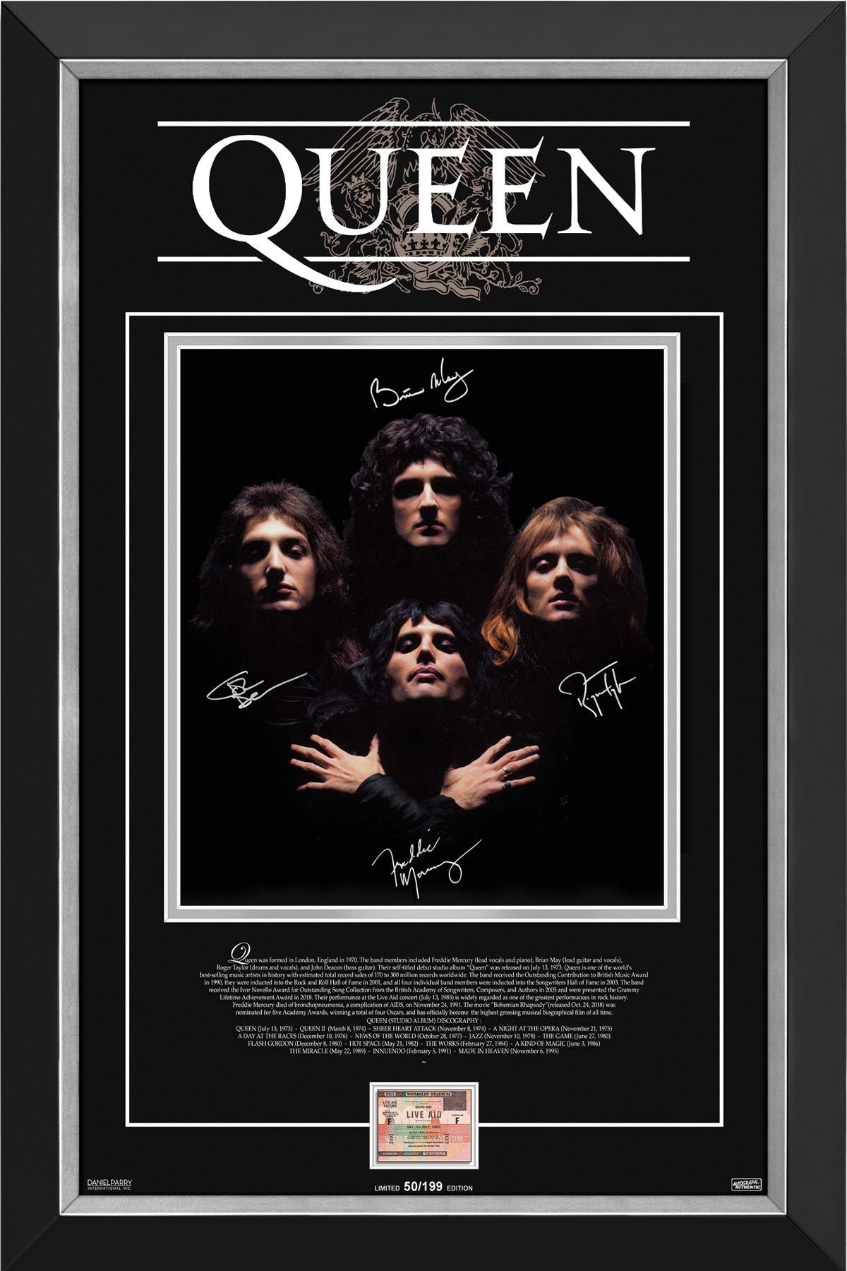 QUEEN FRAMED LTD ED OF 199 COLLECTIBLE PHOTO - FACSIMILE AUTOGRAPHS 34'X24'