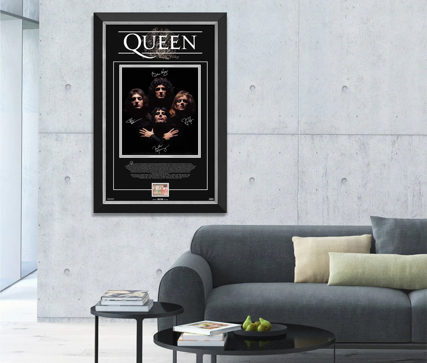 QUEEN FRAMED LTD ED OF 199 COLLECTIBLE PHOTO - FACSIMILE AUTOGRAPHS 34"X24"