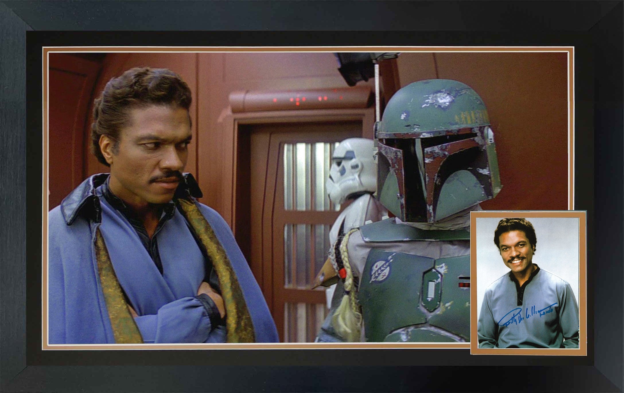 LANDO CALRISSIAN, BOBA FETT, SIGNED BILLY DEE WILLIAMS  - STAR WARS FRAME 38'X28