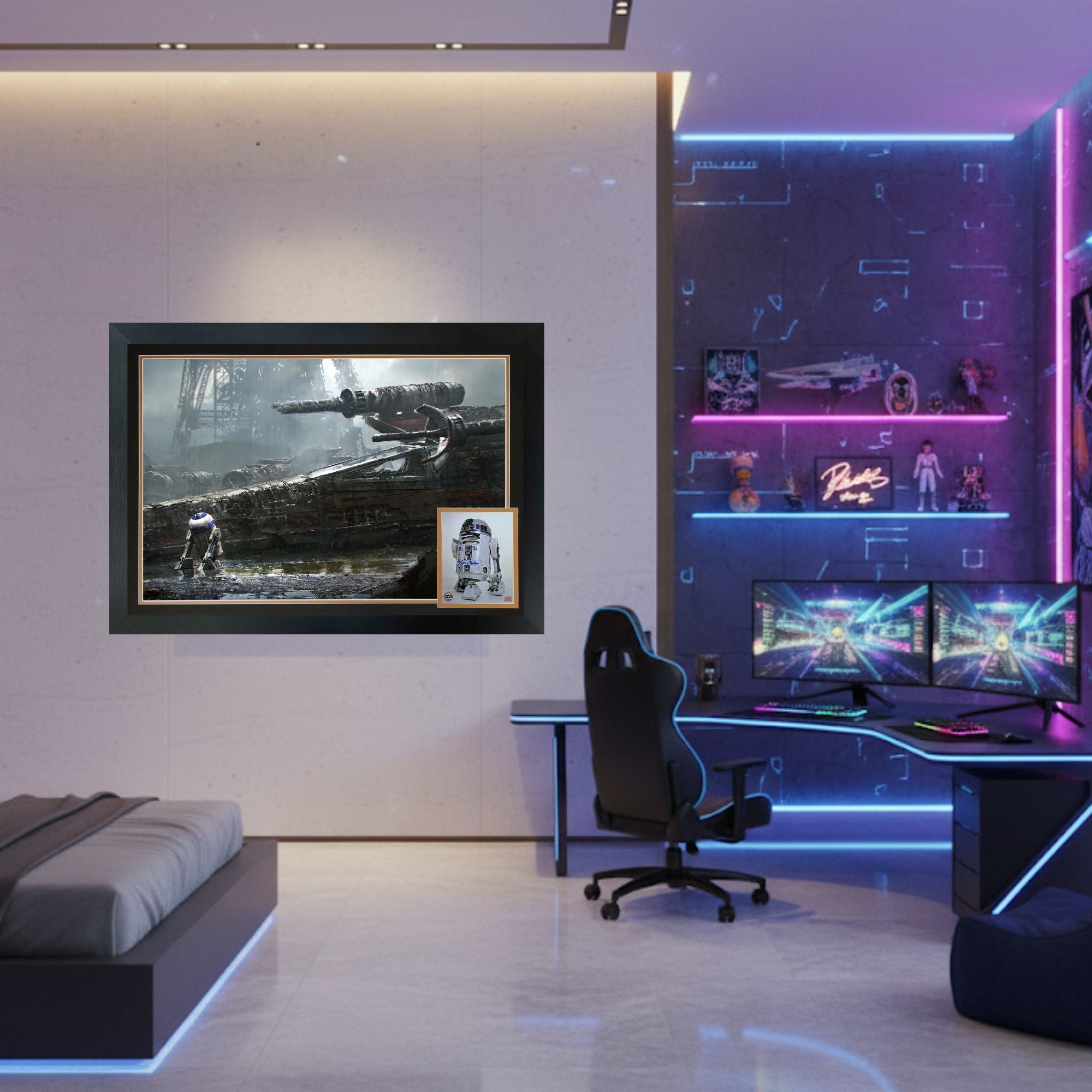 KENNY BAKER SIGNED R2-D2 FRAMED STAR WARS COLLECTIBLE (38.5" BY 28")