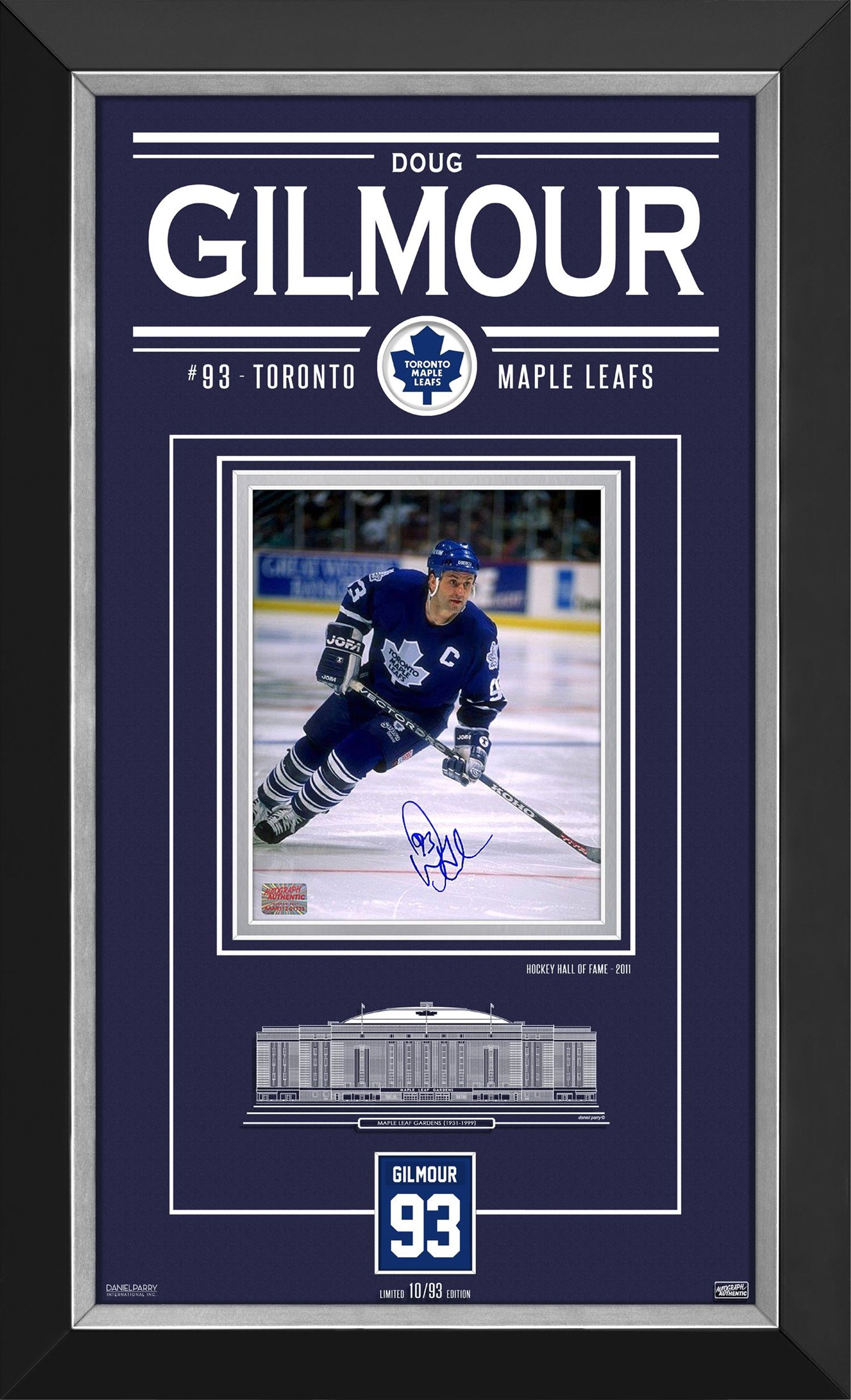 DOUG GILMOUR SIGNED PHOTO LTD ED OF 93 FRAME - TORONTO MAPLE LEAFS 32'X19'