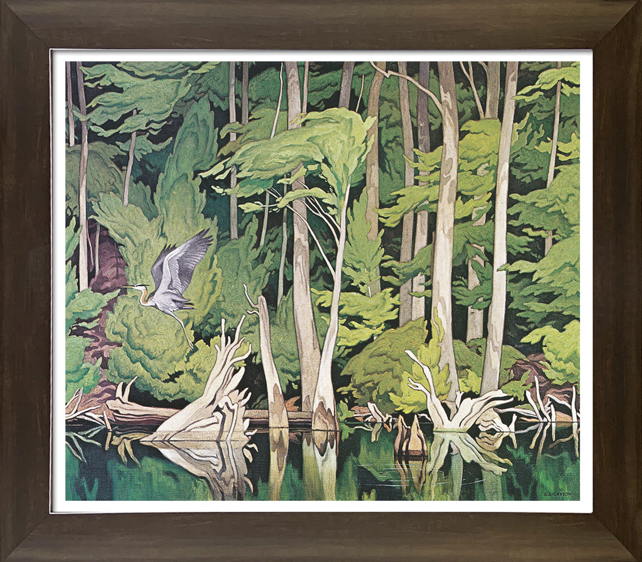 A.J. CASSON GROUP OF SEVEN 'BLUE HERON' FRAMED ART PRINT  - 28'X24'