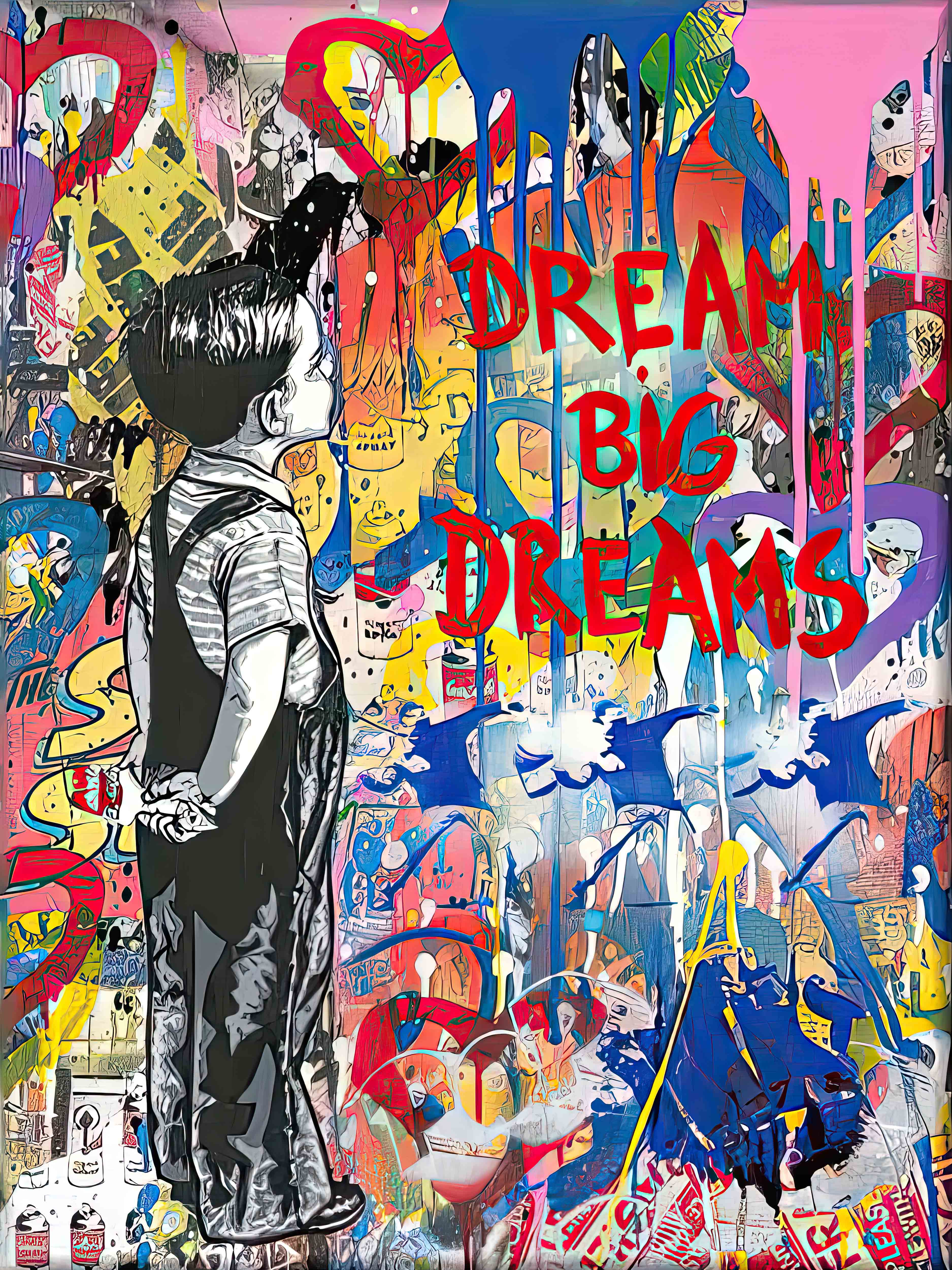 BANKSY: DREAM BIG DREAMS - WRAPPED CANVAS PRINT (32' BY 24')