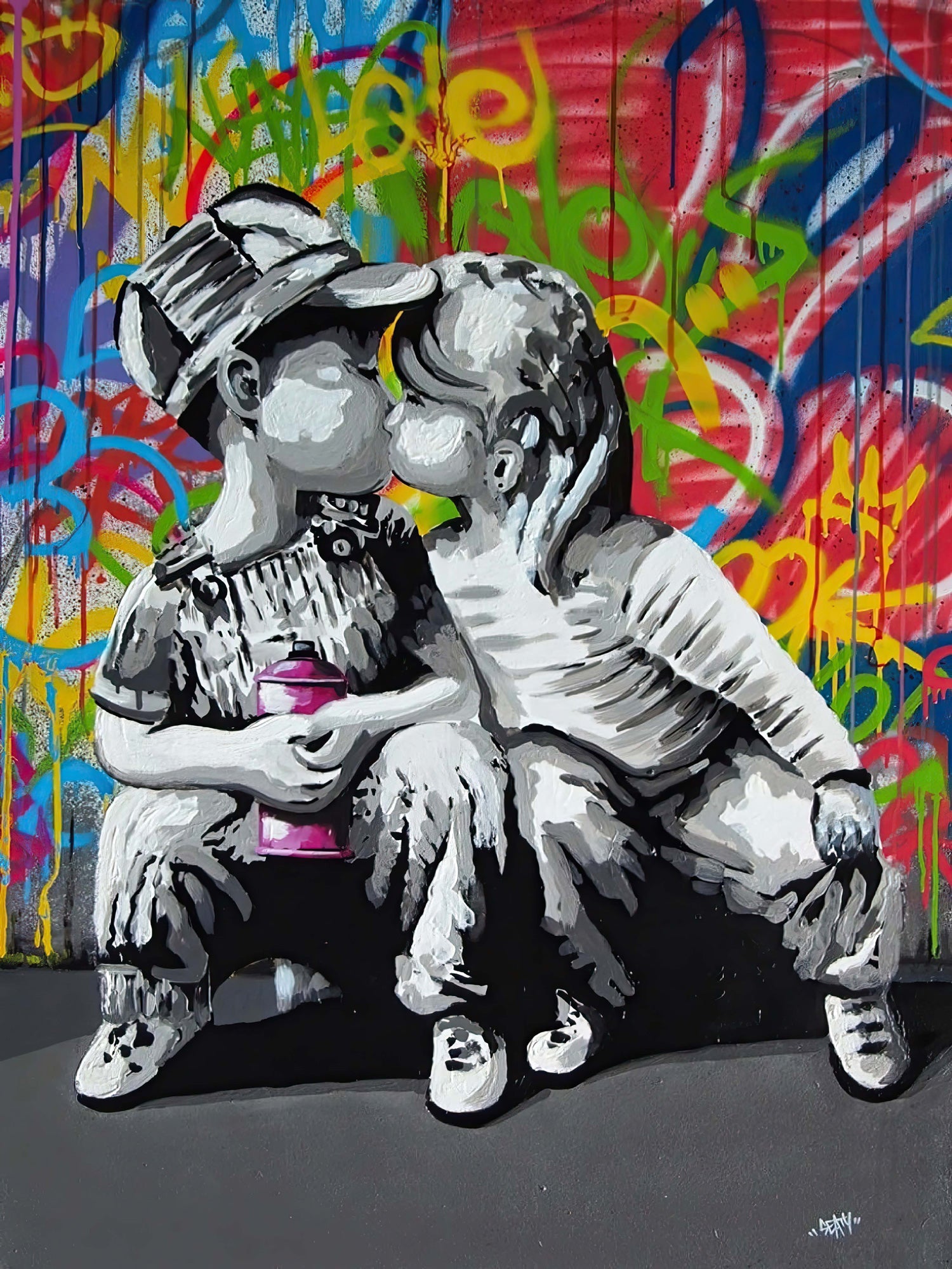 BANKSY: FIRST KISS - WRAPPED CANVAS PRINT (32' BY 24')